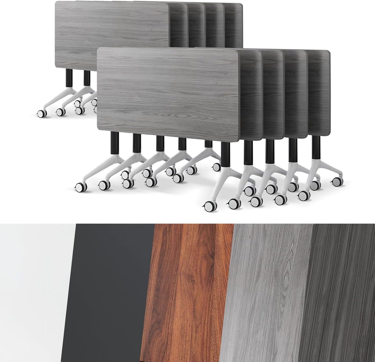 Conference Room Table, Folding Conference Tables,Thicken Grey Tabletop,Flip Top Wooden Seminar Meeting Room Table for Conference Room Offices (10, Grey, 70.8”)