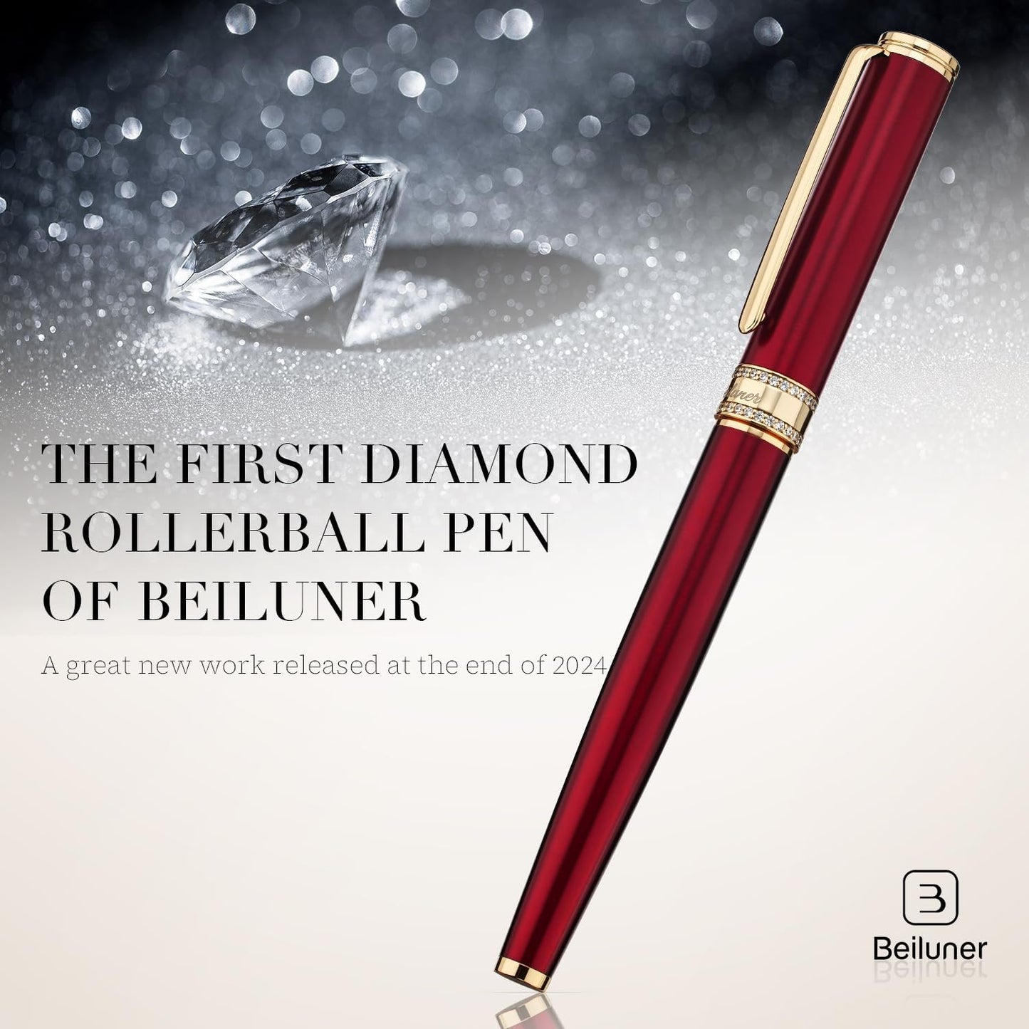 BEILUNER Luxury Rollerball Pen, Diamond-Studded Cap Design, 24K Gold Finish, Noble and Elegant, Schneider Ink Refill, Fancy Pen Gift Set for Women & Men, Executive Office, Nice Designer Pens