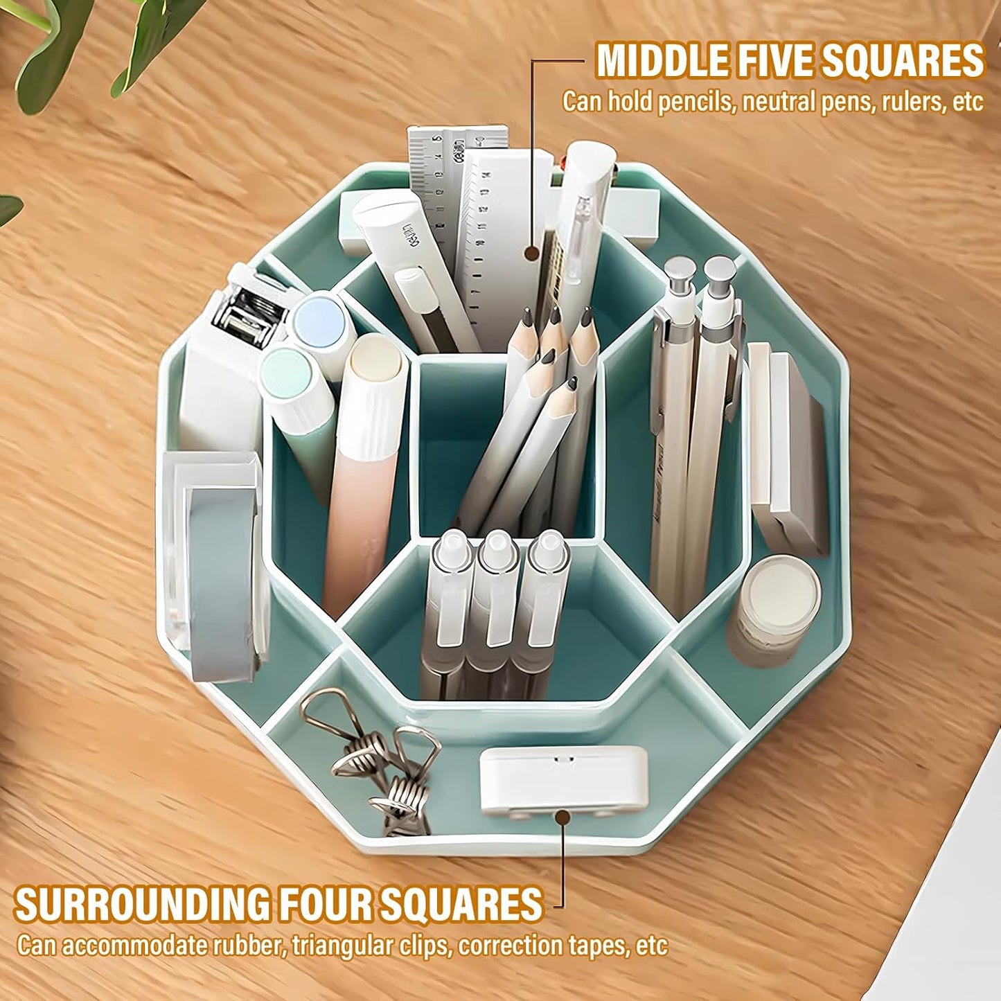 360 Degree Rotation Pen Holder,9 Slots Pencil Holder for Desk,Desk Organizer,Desk Accessories & Workspace Organizers,Apply Office, School, Home（Blue