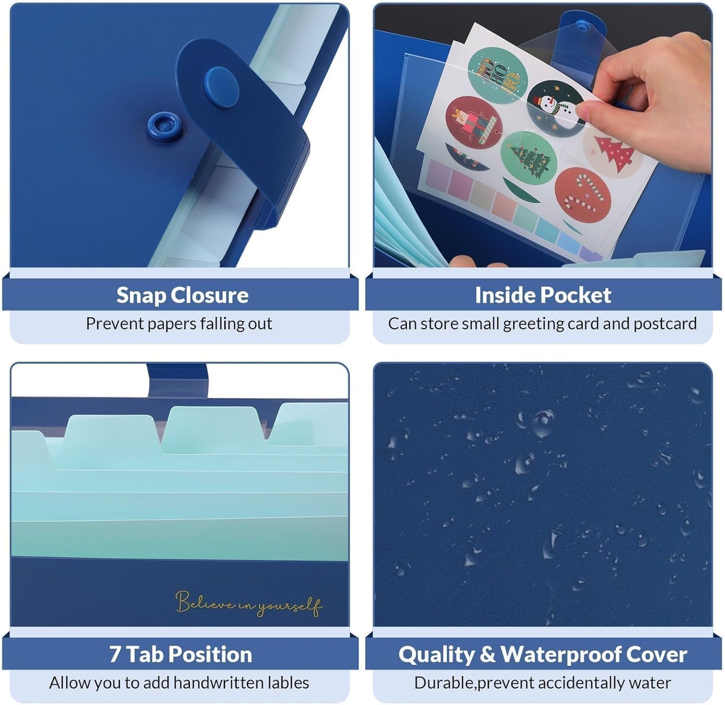 SKYDUE Expanding File Folder, Accordion File Organizer with 8 Pocket & Inner Card Pocket, Expandable Document Paper Receipt Holder for School Office Hospital, Letter/A4 Size Blue