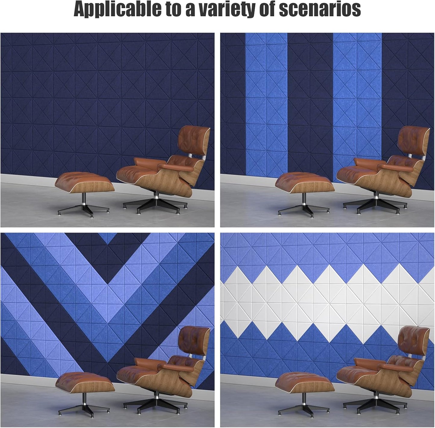 Sonicism 12 Pack X-Lined Acoustic Panels with Self-Adhesive, 12"X 12"X 0.4" Sound Proof Foam Panels, Decorative Soundproof Wall Panels, Sound Absorbing Tile for Home & Offices, Dark Blue