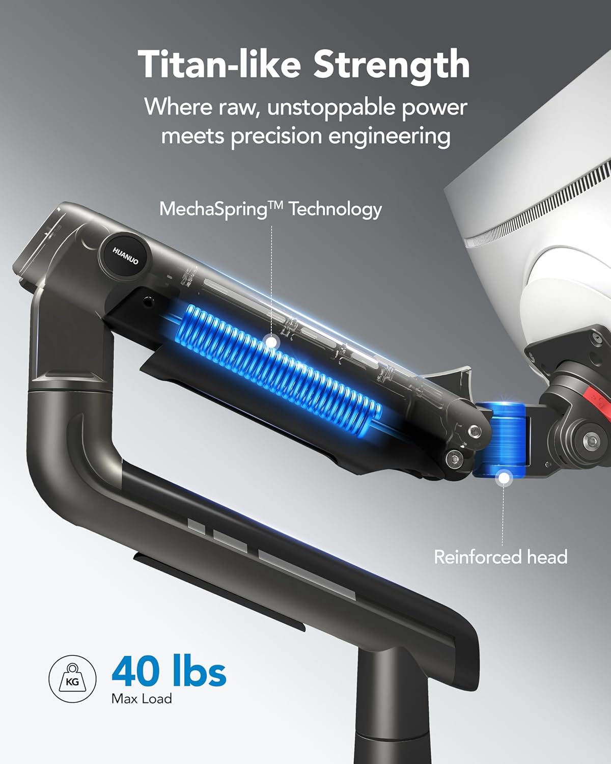 HUANUO TitanLift™ Heavy Duty Monitor Arm for Ultrawide Screens up to 49", Holds 40 lbs, Aluminum Ultrawide Screen Desk Mount, Fully Adjustable Single Monitor Mount with Dual C-Clamp, Max VESA 100x100