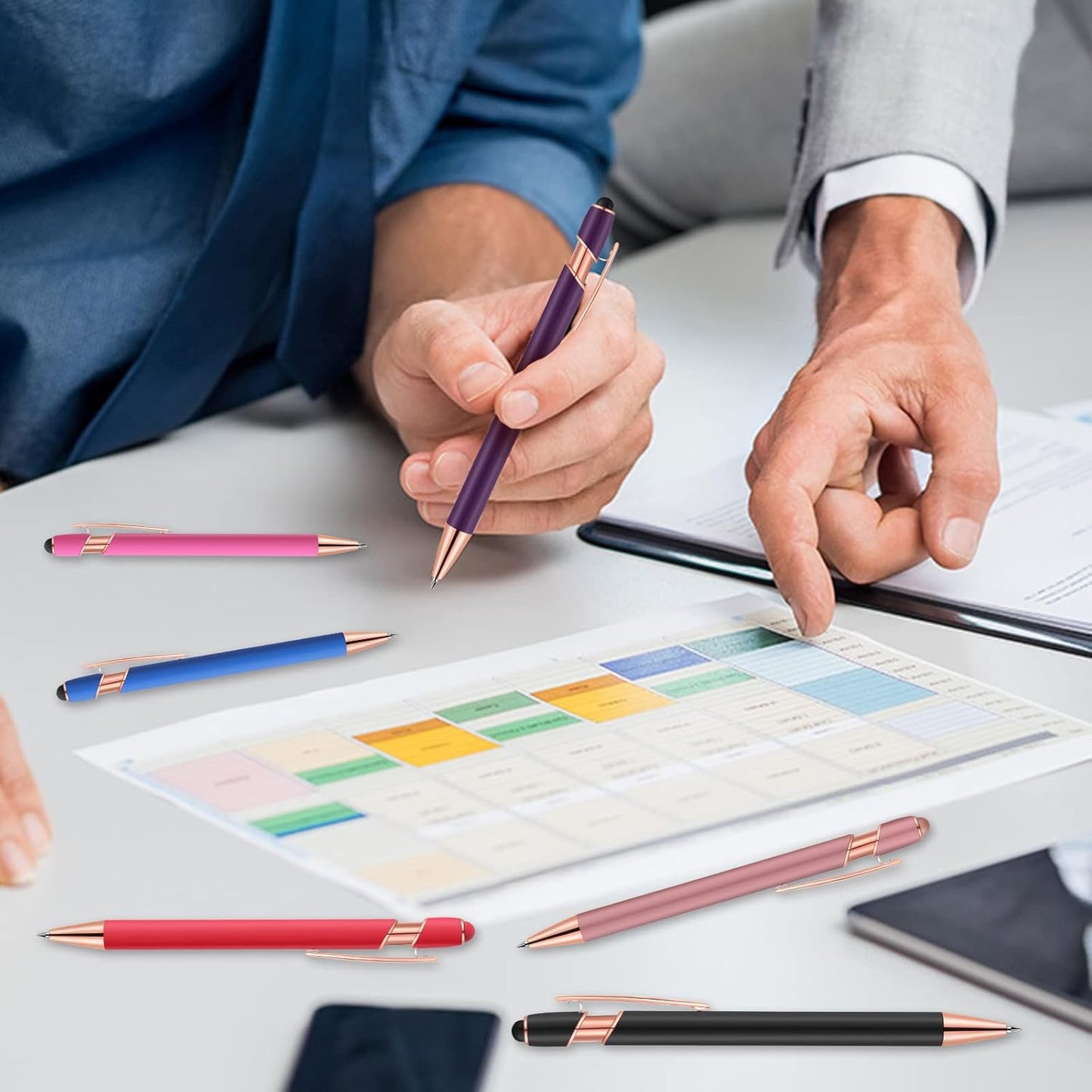 12 PCS 2 in 1 Stylus Ballpoint Pen with Stylus Tip, 1.0 mm Black Ink Metal Pen Stylus Pen for Touch Screens (Rose glod & 6 Colors)