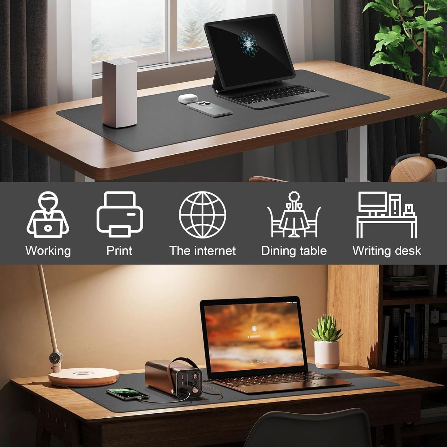 DAWNTREES Desk Mat Protector,PU Leather Desk Pad,Non Slip, Large Mouse Pad and Keyboard Mat, Waterproof Writing Pad for Office and Home (Dark Gray,35.5''x16.9'')