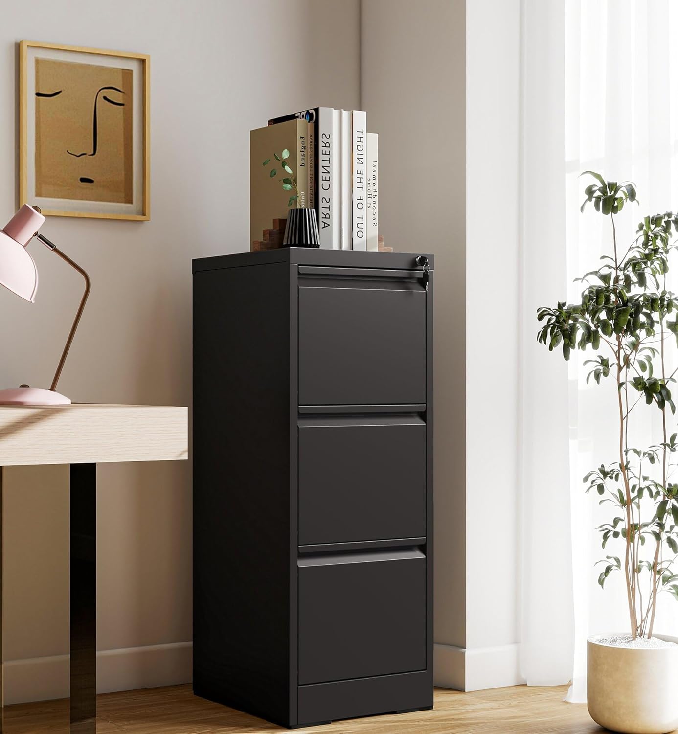 3-Drawer Locking Vertical File Cabinet, Metal Storage Cabinet for Office/Home – Secure Vertical Filing for Letter/Legal/A4/F4 Documents, Easy to Assemble Steel Cabinet, Black (Black, 3 Drawer-40 H)