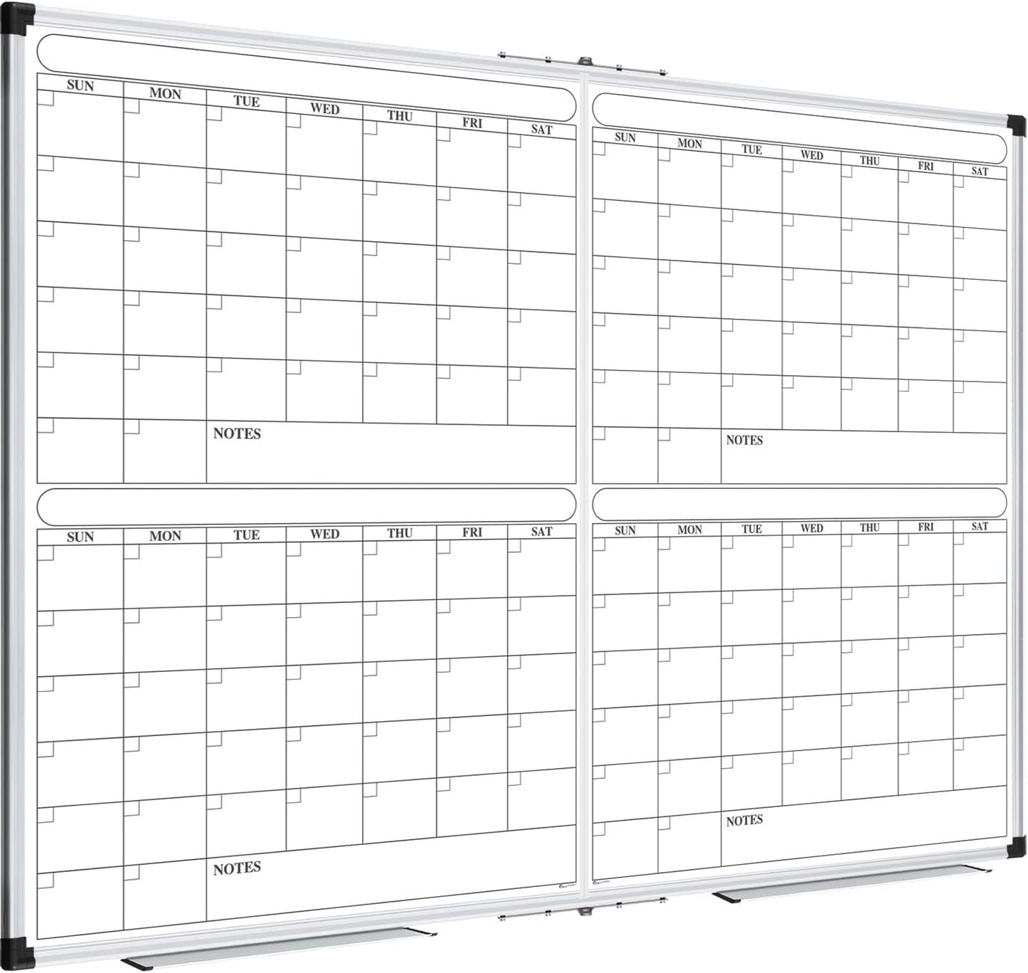 XBoard Magnetic Calendar Whiteboard 48x36 inch, 4 Month Foldable Dry Erase Board Planner, Silver Aluminium Framed White Board Calendar for Home School Office Organization