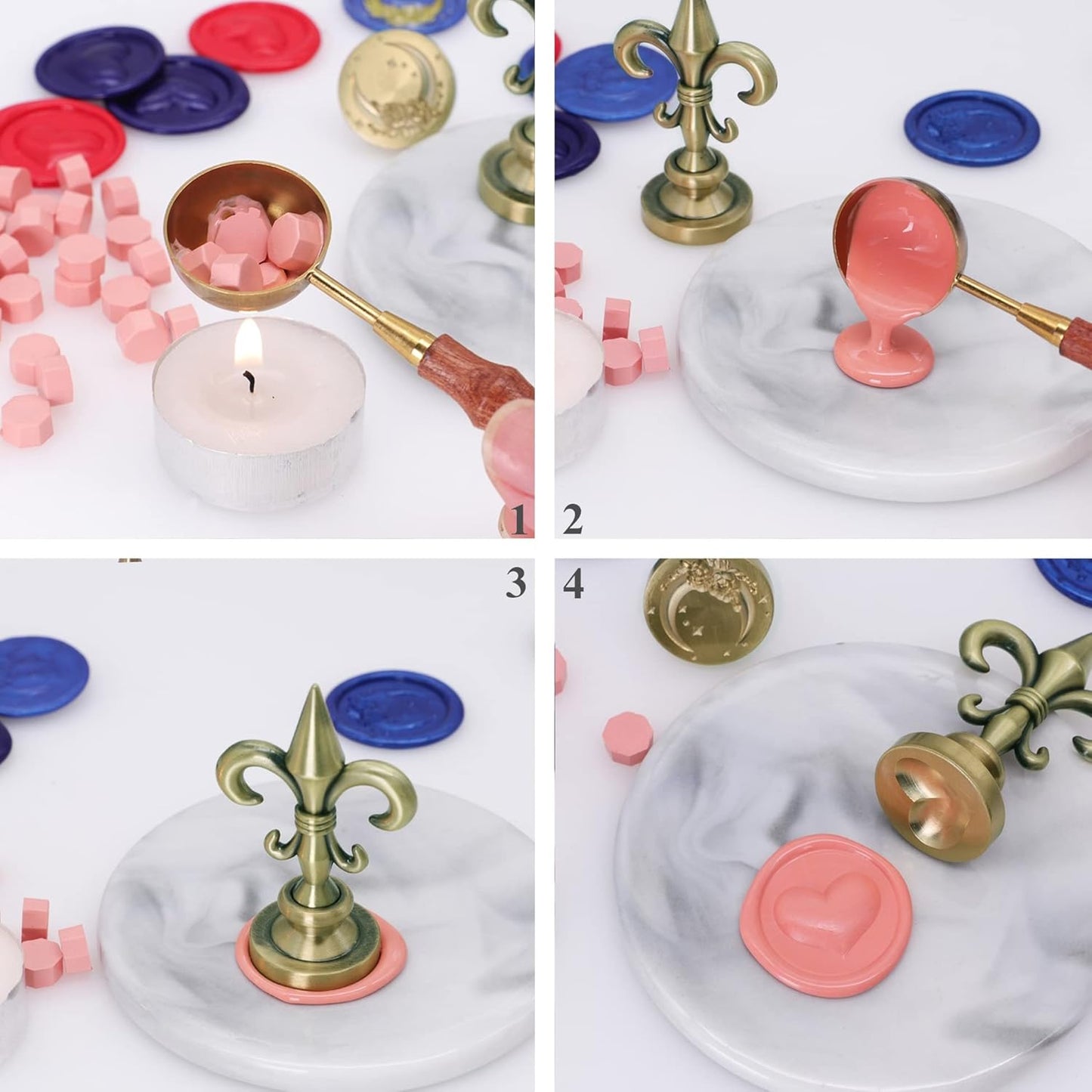 SWANGSA 3D Heart Wax Seal Stamp, Vintage Electroplated Bronze Flower Handle Sealing Stamp for Wedding Party Invitations Gift Idea Decoration