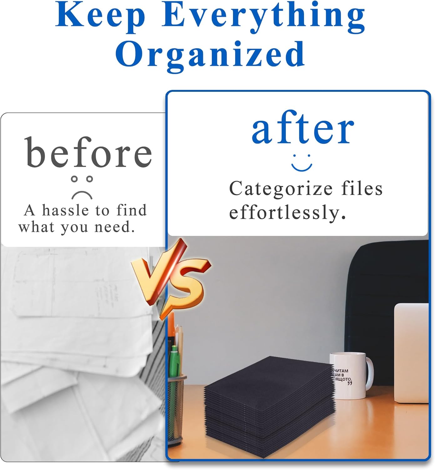 Zzrywuty 50 Packs Two Pocket File Folders with Business Card Slot,Textured Paper,Letter Size,Holds 100 Sheets for School,Office,Business,Black