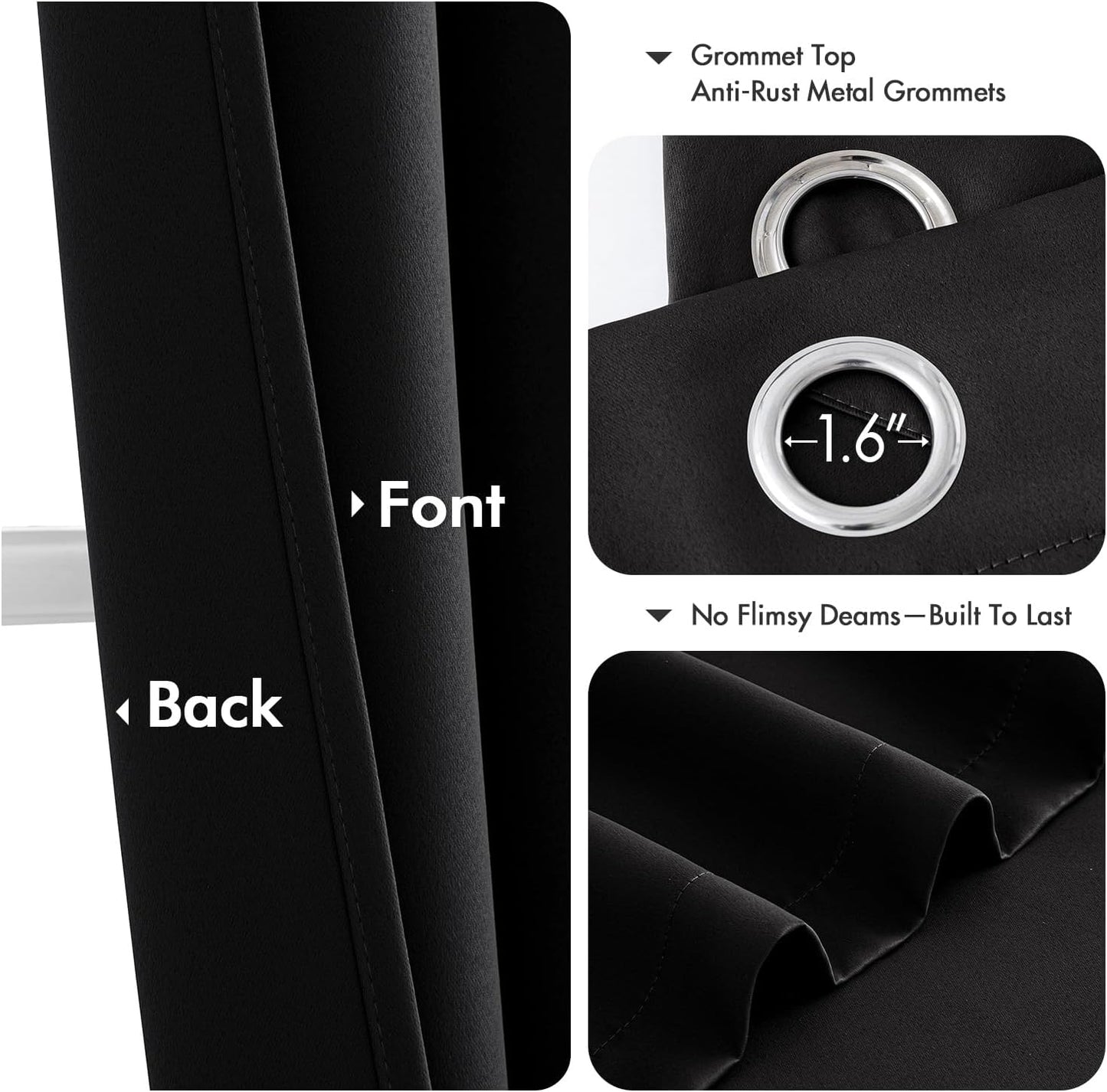 MIULEE Black Blackout Curtains for Bedroom Living Room 84 Inches Long 2 Panels, Thermal Insulated Room Darkening Drapes Solid Grommet Top Noise Reduction Light Blocking Halloween Window Treatments