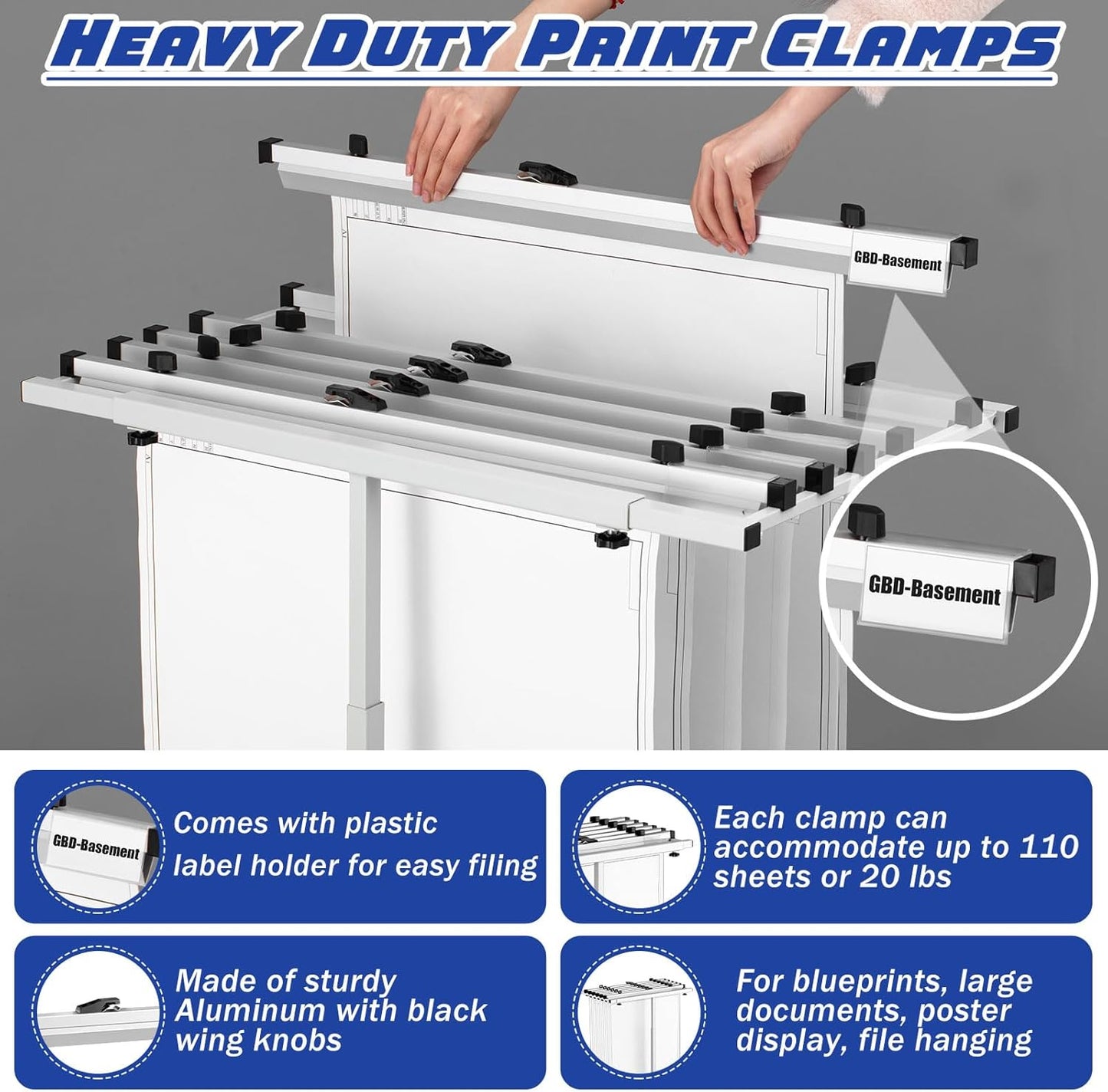 Mobile Blueprint Storage Rack Adjustable Holder with 6 Pcs Blueprint Clamps 4 Wheels Storage Organizer Stand for File Display Plan Office Home(30 Inch)