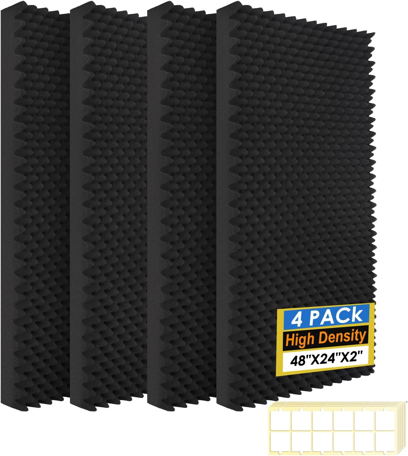 4 Pack Acoustic Panels,48''X24''X2'' Egg Crate Foam Soundproof Wall Panels,High Density Fireproof Noise Cancelling Studio Foam Panel,Noise(Black -4 PCS, 48X24X2 Inchs)