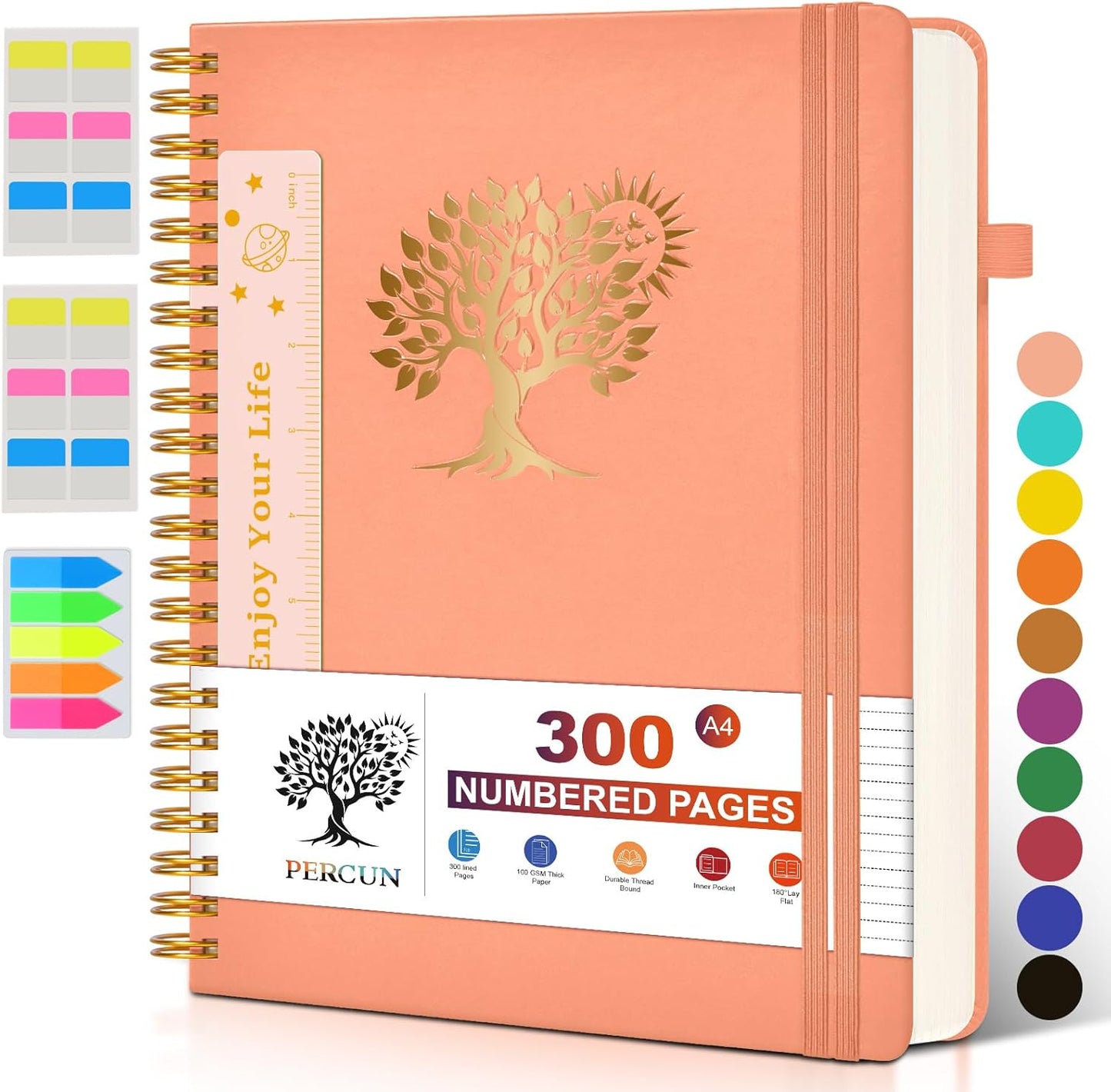 Large Spiral Notebook Journal for Women Men - 300 Numbered Lined Pages, College Ruled, A4 Hardcover Spiral Bound Notebook for School, Work, Note Taking, Writing, Leather Spiral Journal 8.5"x11"