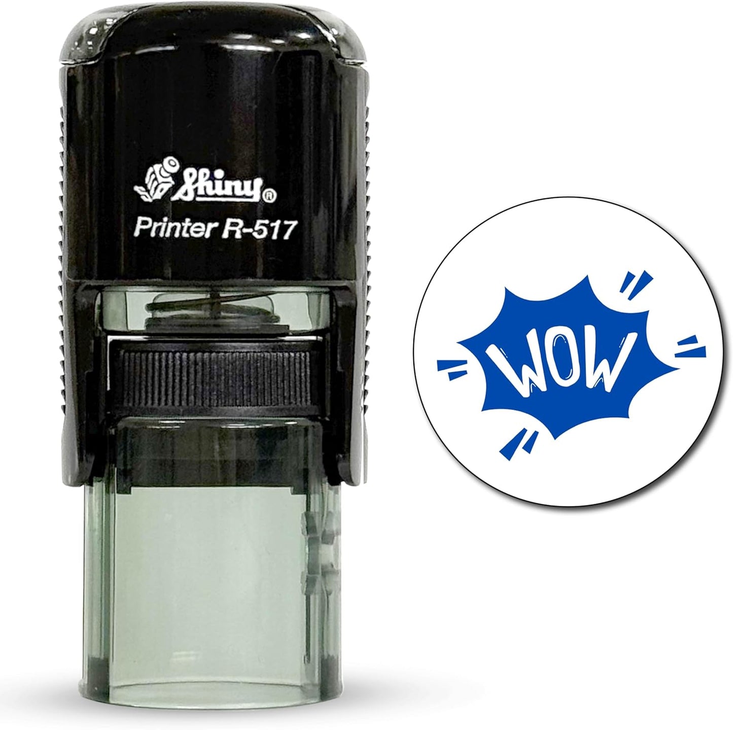 Shiny Wow Teacher Stamp, Round Self Inking Stamp for Classroom, Blue Ink