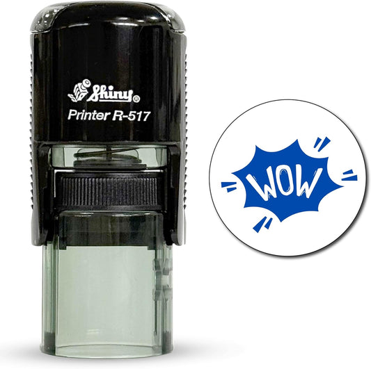 Shiny Wow Teacher Stamp, Round Self Inking Stamp for Classroom, Blue Ink