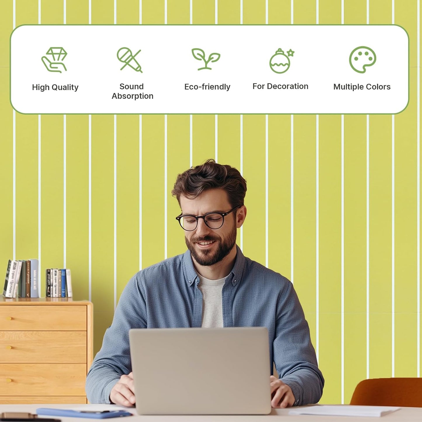 Acoustic 4 Pack Soundproofing UV Print Panels, 47.2” x 23.6” x 0.4” Adhesive Noise Dampening Wall Panels for Home Studio, Office, Gaming Room, and Theater(Yellow)