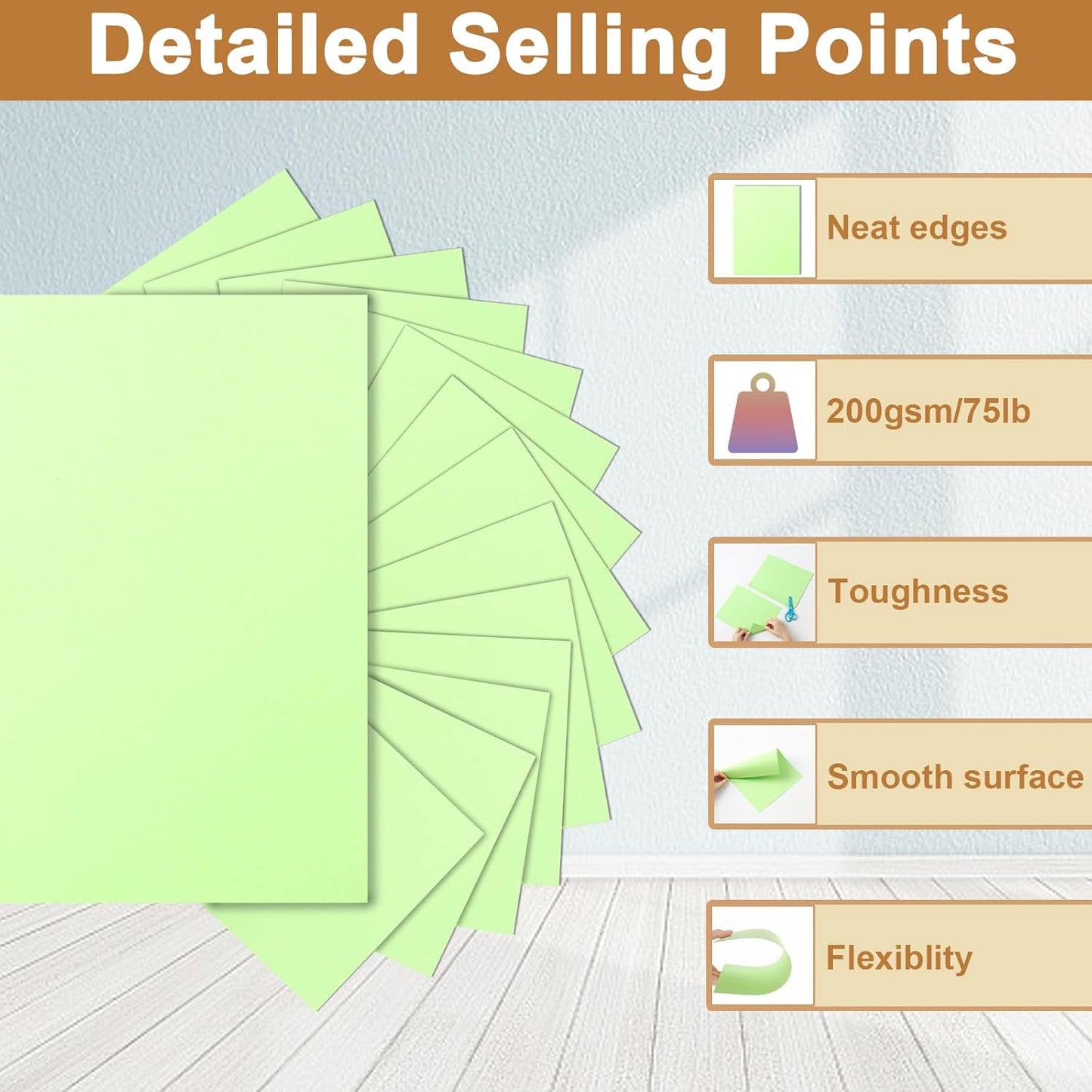 100 Sheets Light Green Cardstock 8.5 x 11 Certificates Paper, 200gsm/75lb Thick Card Stock Printer Paper for Cards Making, Thank You Card, Business Cards, Scrapbooking, Birthday Decorations