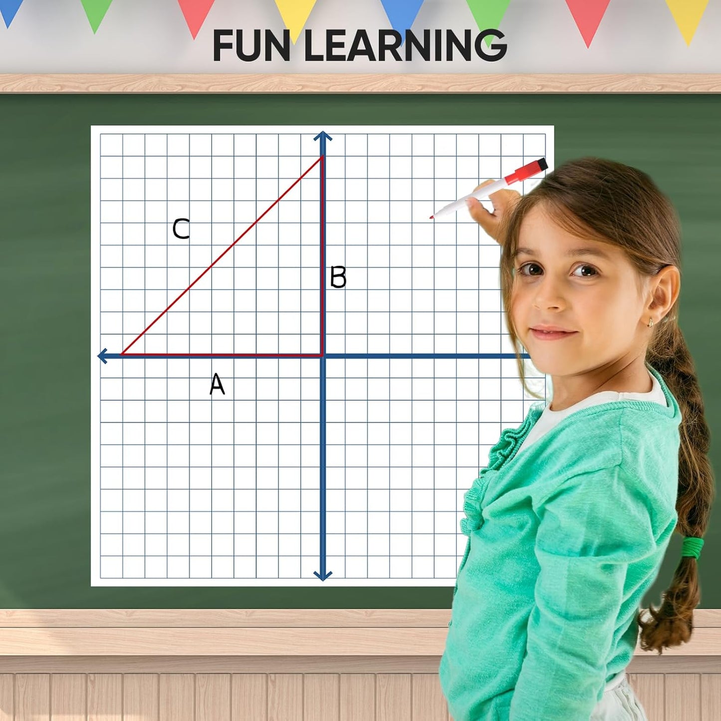 Magnetic XY Coordinate Dry Erase Grid, 35" x 35" Inches, Dry Erase Graph Board, Magnetic Coordinate Plane for White Board, Teacher Math Classroom Must Haves, School Classroom Office Supplies