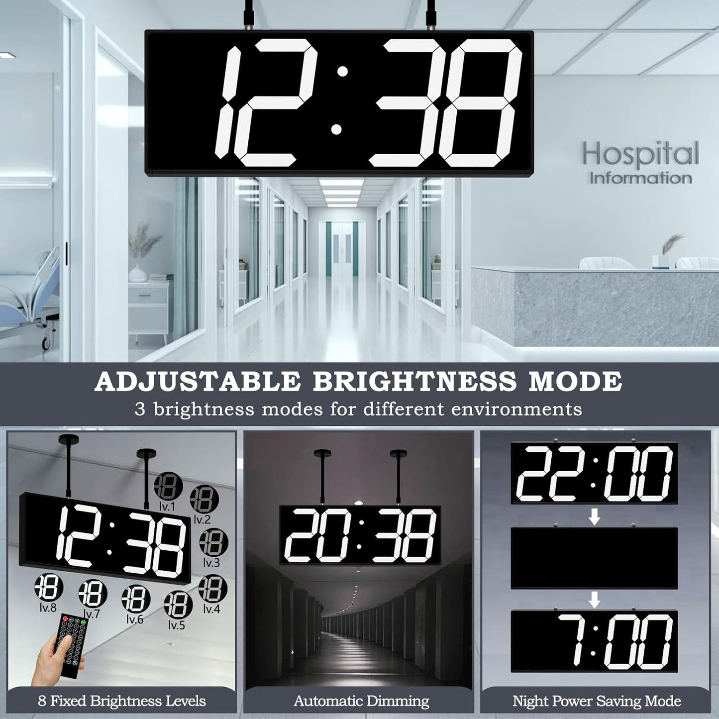 19.5'' Large Digital Wall Clock with Double Sided Display,Multi-Functional LED Hanging Digital Clock with Adjustable Brightness,Suitable for Offices, Warehouses, Corridors (White)