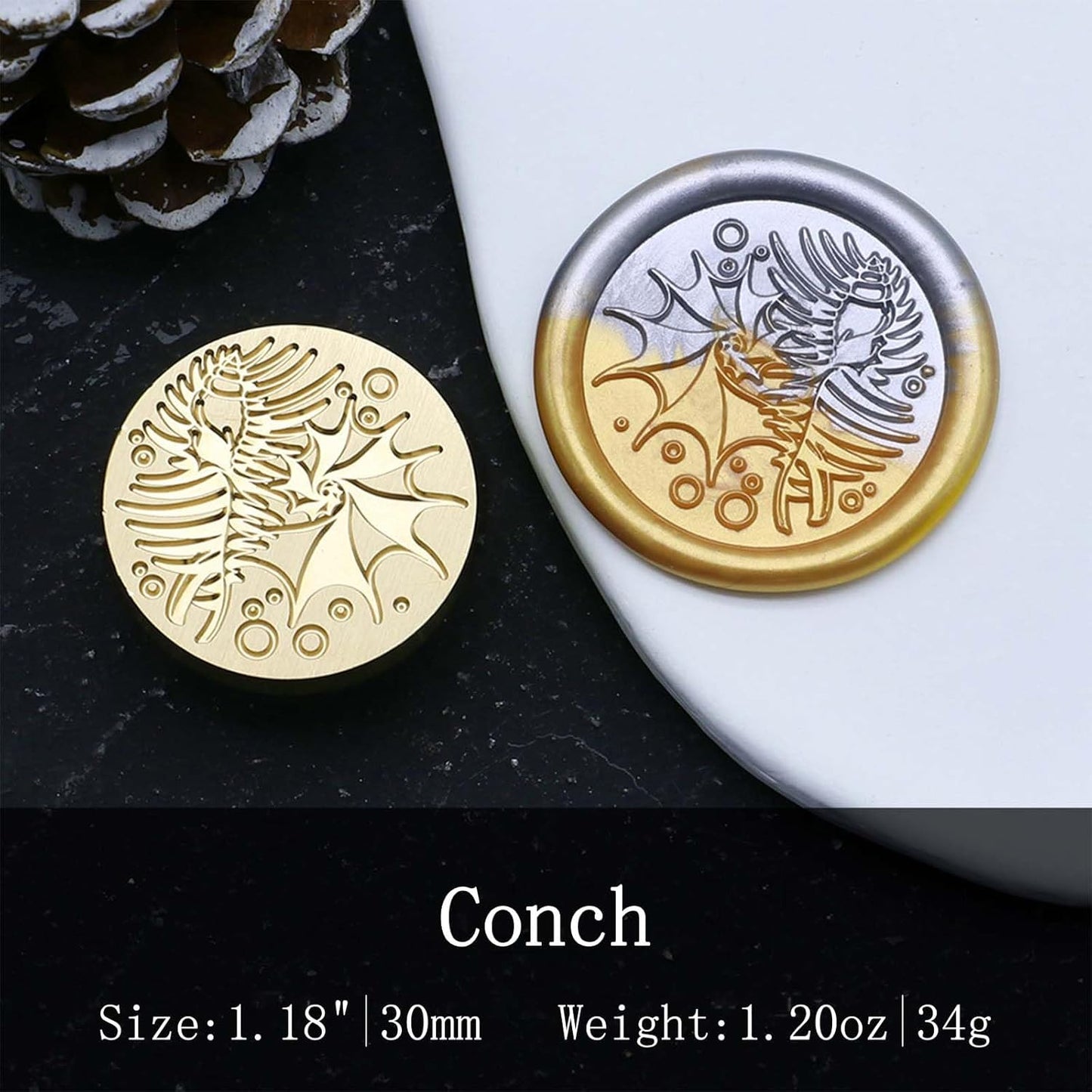 Conch Wax Seal Stamp - 1.18 Inch/30mm Sea Life Sealing Wax Stamp Head,Vintage Brass Stamp with Handle for Envelopes Letters Handicraft DIY and Creative Gifts