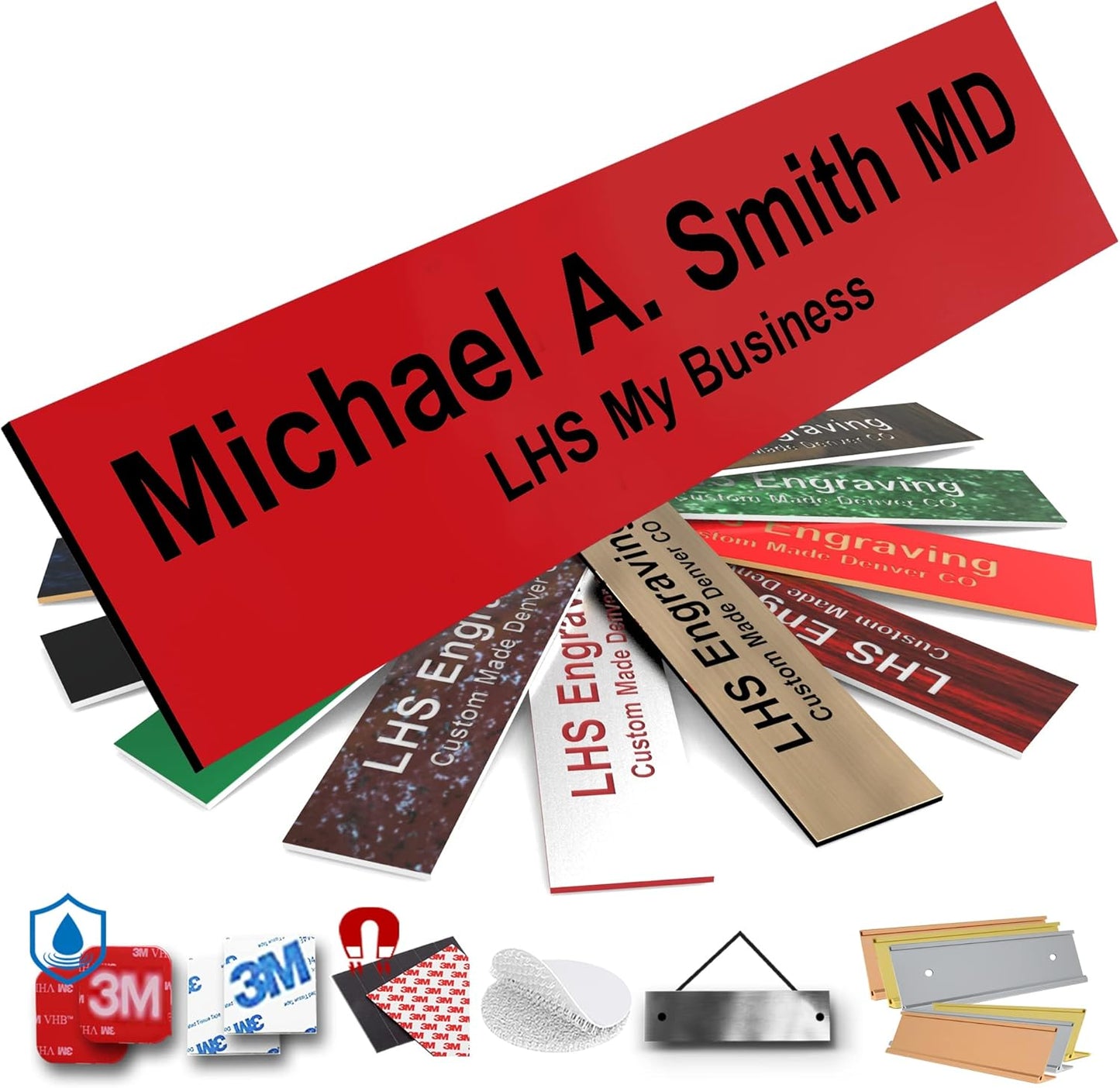 Engraved Custom Door Plate Red Plastic Office Door Sign with Black Letters - Made in USA 2x4 B14