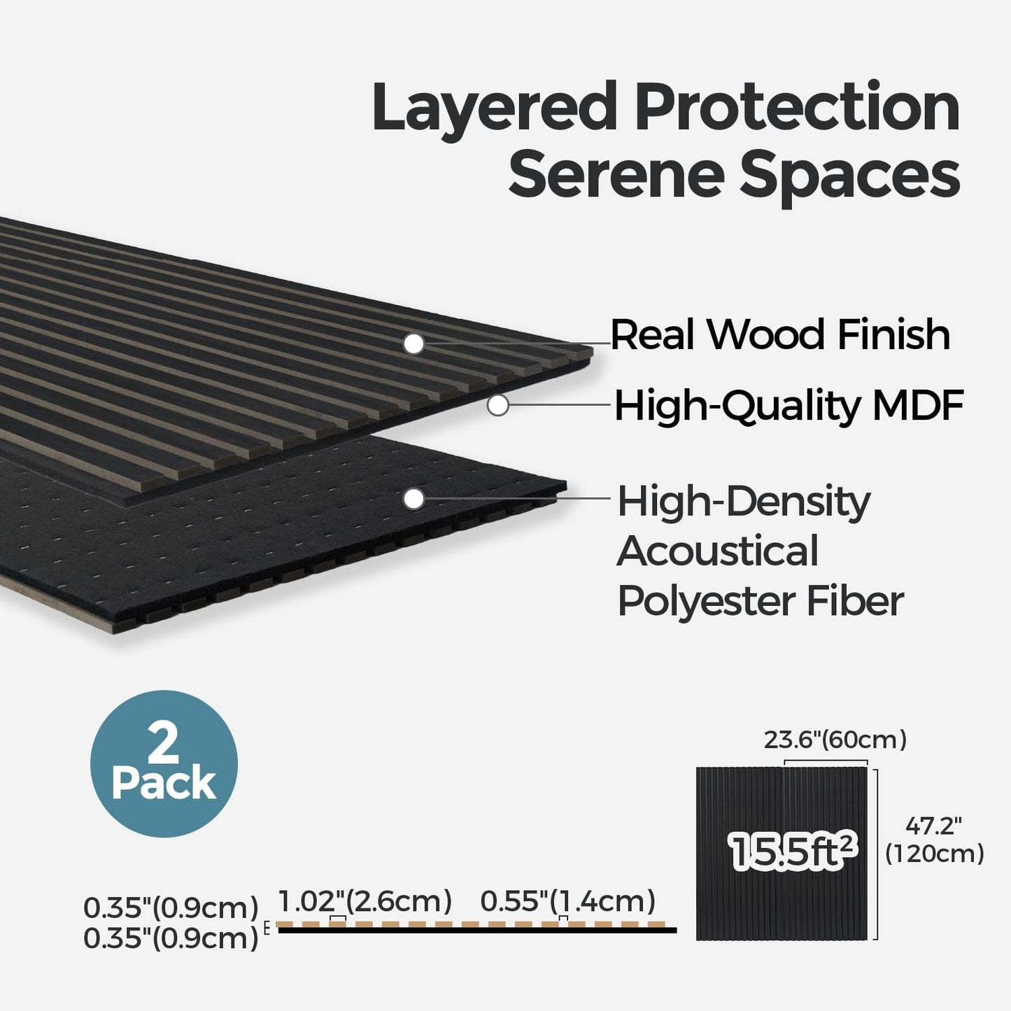 AKUMAX Soundproof Wood Wall Panels-2 Wood Slat Acoustic Panels for Wall and Ceiling-3D Wall Panels High Density Sound Dampening Panels (Black Oak)