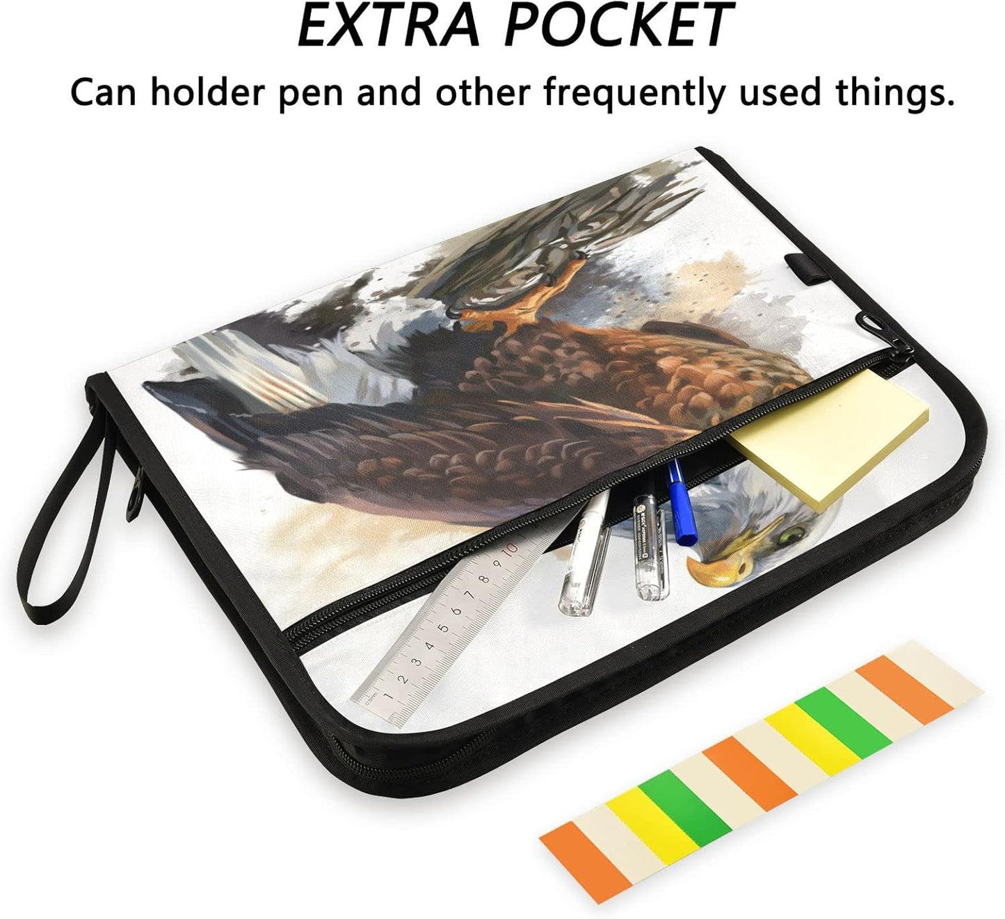 Bald Eagle Expanding File Folder 13 Pockets with Zipper Expandable Filing Folders Accordion Document Files Organizer for A4 Letter Size Paper