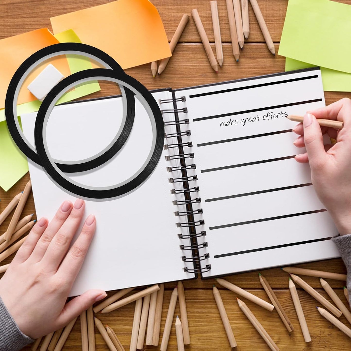 6 Rolls 1/8 Whiteboard Tape - Thin Dry Erase for Art, Charts & Whiteboards - Pinstripe Paper Tape, 108 Feet per Roll