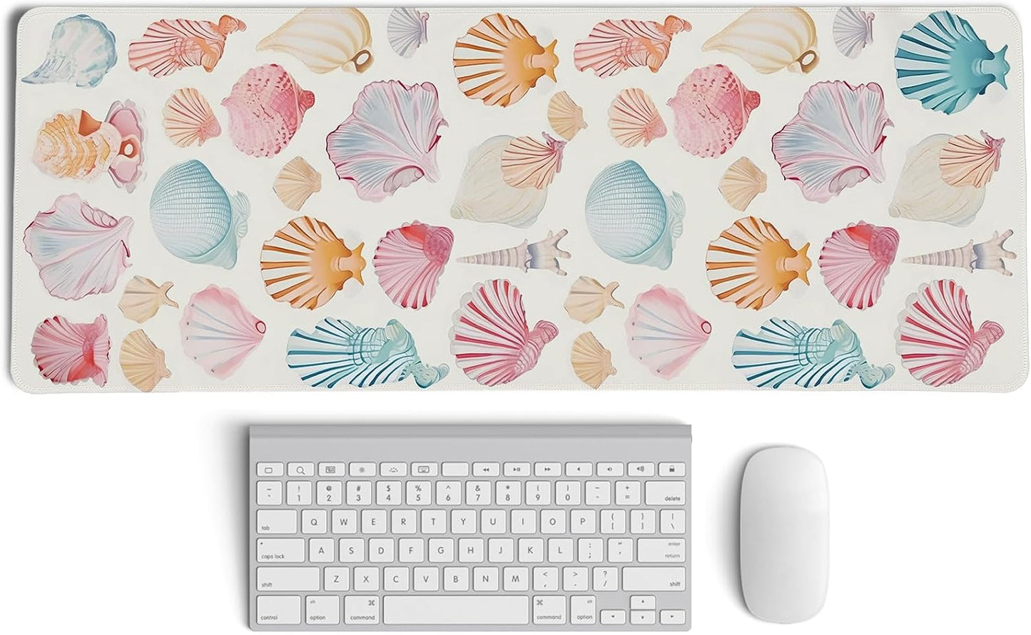 Ocean Themed Mouse Pad,Colorful Seashells Mouse Pad,XL Large Ocean Beachy Seashell Desk Mat,Girly Summer Coastal Gaming Pads,Girly Laptop Desk Mat,Summer Beachy Desktop Decor Art,31.5x11.8