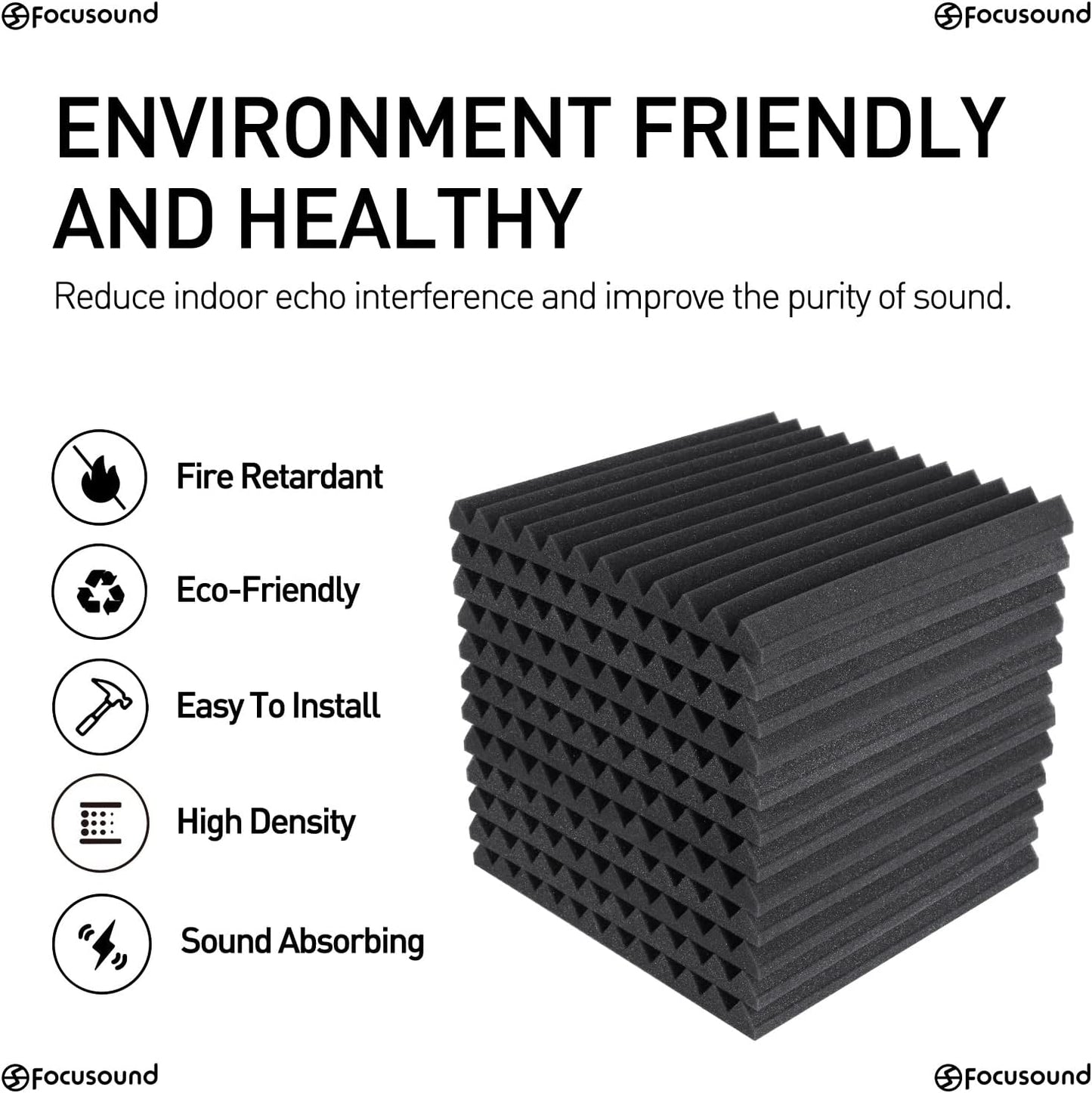 50 Pack Acoustic Foam Panels 1" x 12" x 12" Sound Proof Foam Panles Soundproofing Noise Cancelling Wedge Panels for Home Office Recoding Studio with 300PCS Double-Side Adhesive