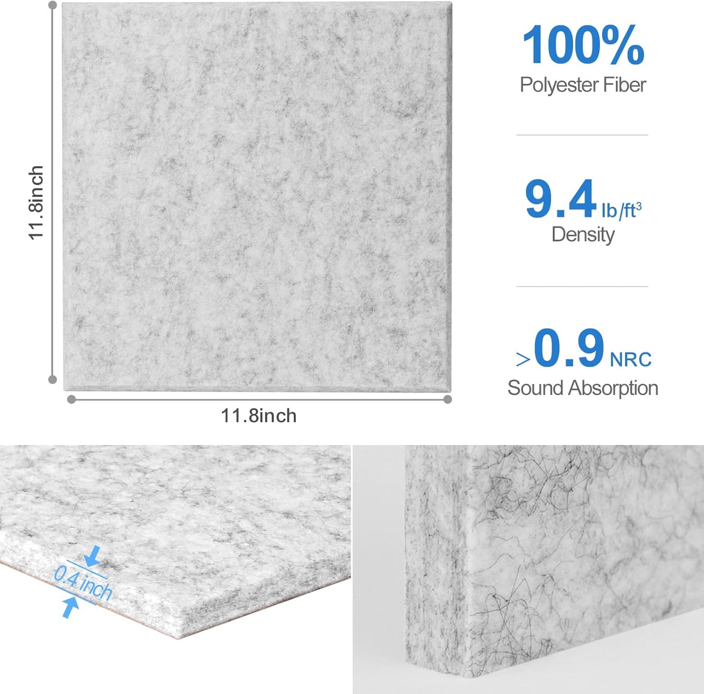 Sonicism 22 Pack Acoustic Wall Panels with Self-Adhesive, 12" X 12" X 0.4" Sound Proof Foam Panels, Decorative Soundproof Wall Panels, Sound Proof Absorbing Tiles for Home & Offices, Silver Gray