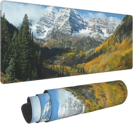 Maroon Bells Peaks and Golden Aspens Extended Gaming Mouse Pad Large Desk Mat with Non-Slip Rubber Base and Stitched Edges,Keyboard Mouse Mat Desk Pad for Work,Game,Office,Home 35.4 * 15.7 Inch
