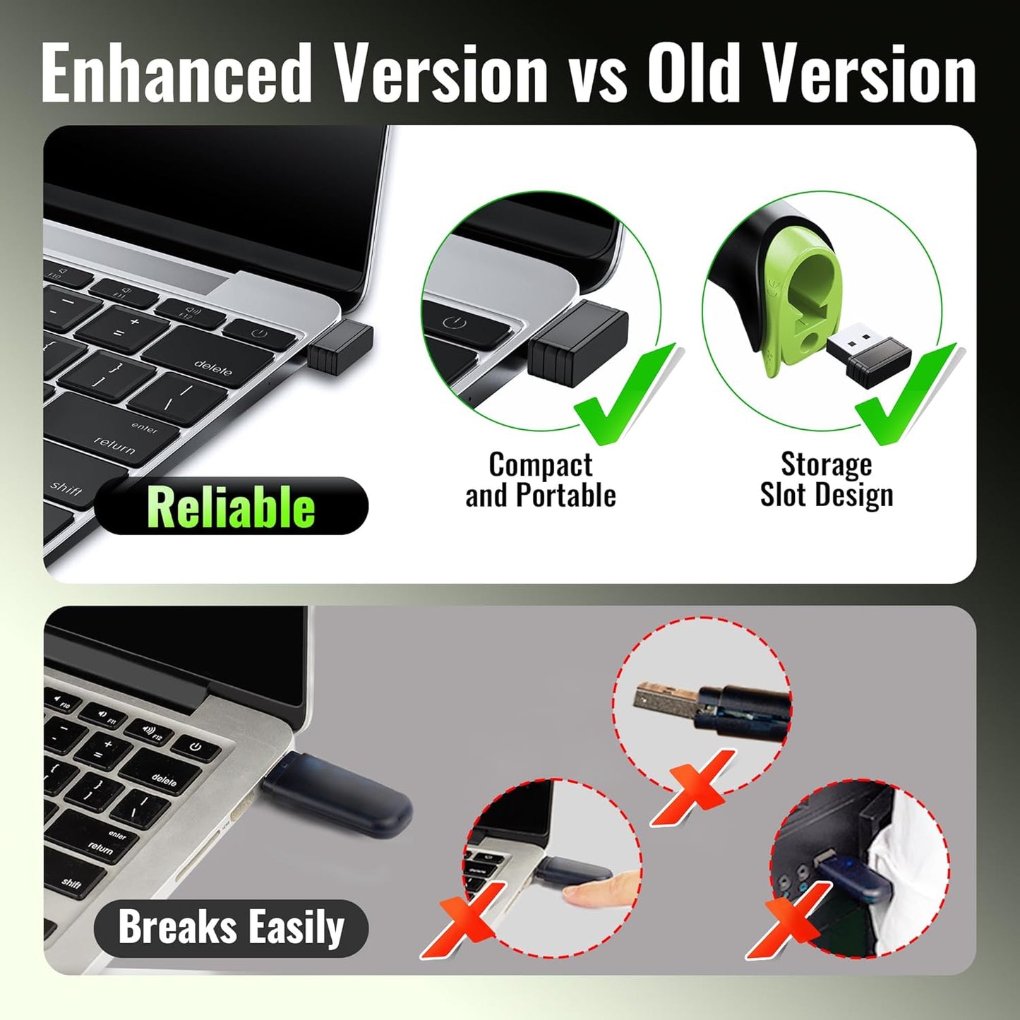 Tera Barcode Scanner Wireless Versatile 2-in-1 (2.4Ghz Wireless+USB 2.0 Wired) with Battery Level Indicator 328 Feet Transmission Distance Rechargeable 1D Laser Bar Code Reader USB Handheld (Green)