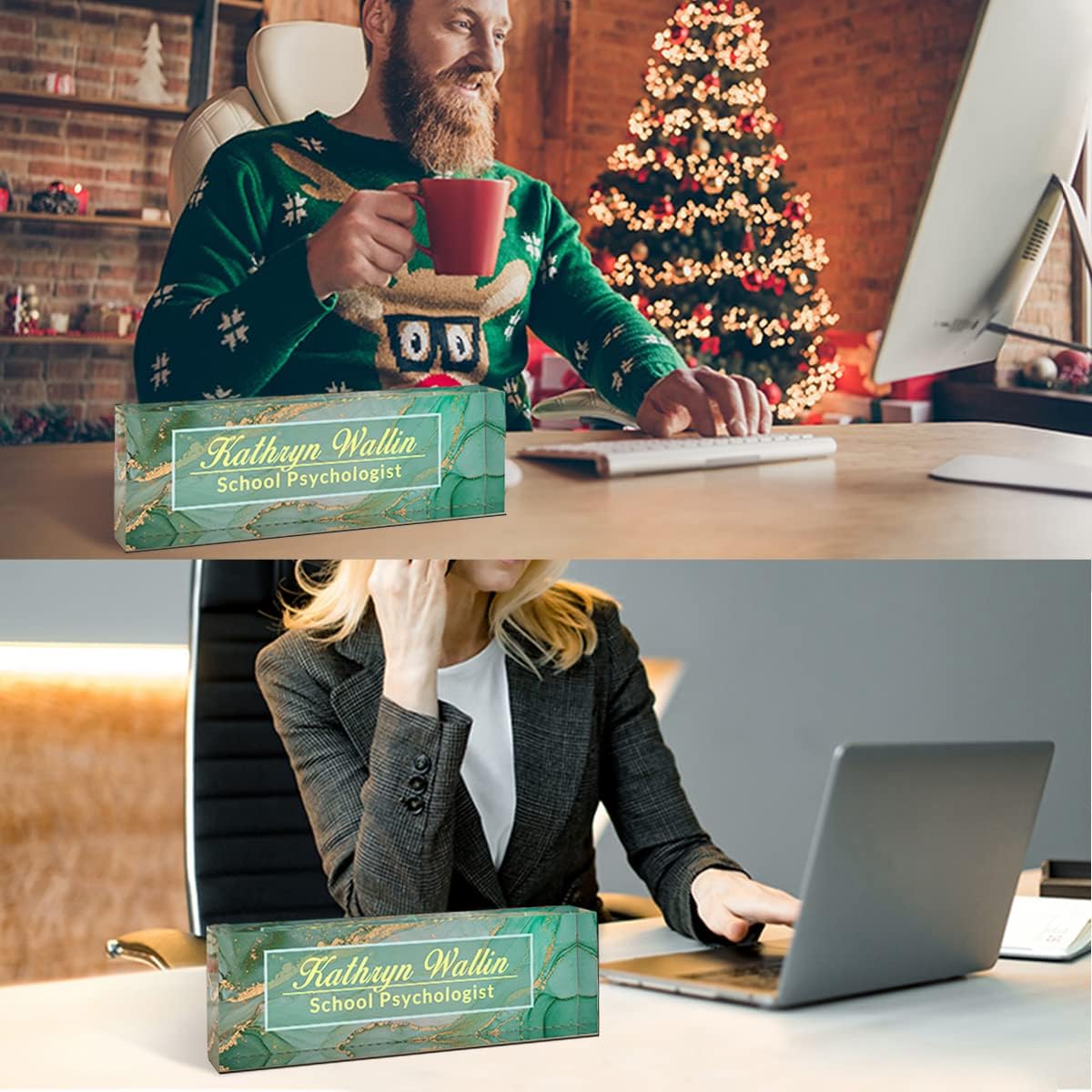 Desk Name Plate Personalized | Office Desk Accessories | Produced in USA | Office Desk Accessories| Name Plate for Desk | Ships Next Day…, Ykl-green Marble