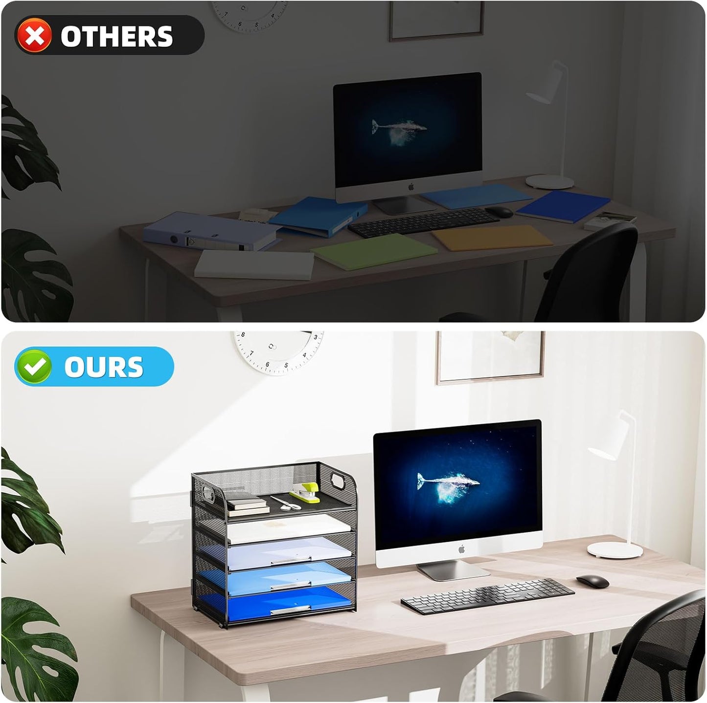 Marbrasse Desk Organizer - 5 Tier Paper Letter Tray, Mesh File Organizer with Handle for Office, School and Home