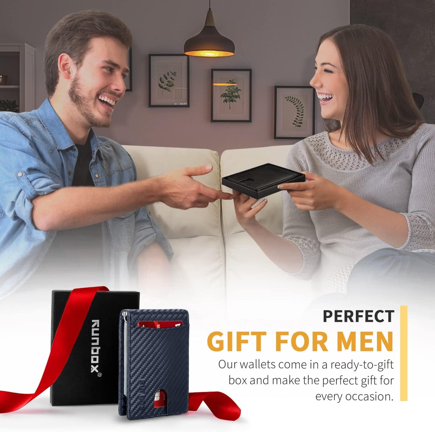 Slim Wallet for Men Genuine Leather RFID Blocking Bifold Minimalist Front Pocket Mens Wallet with Money Clip Thin Gift Box