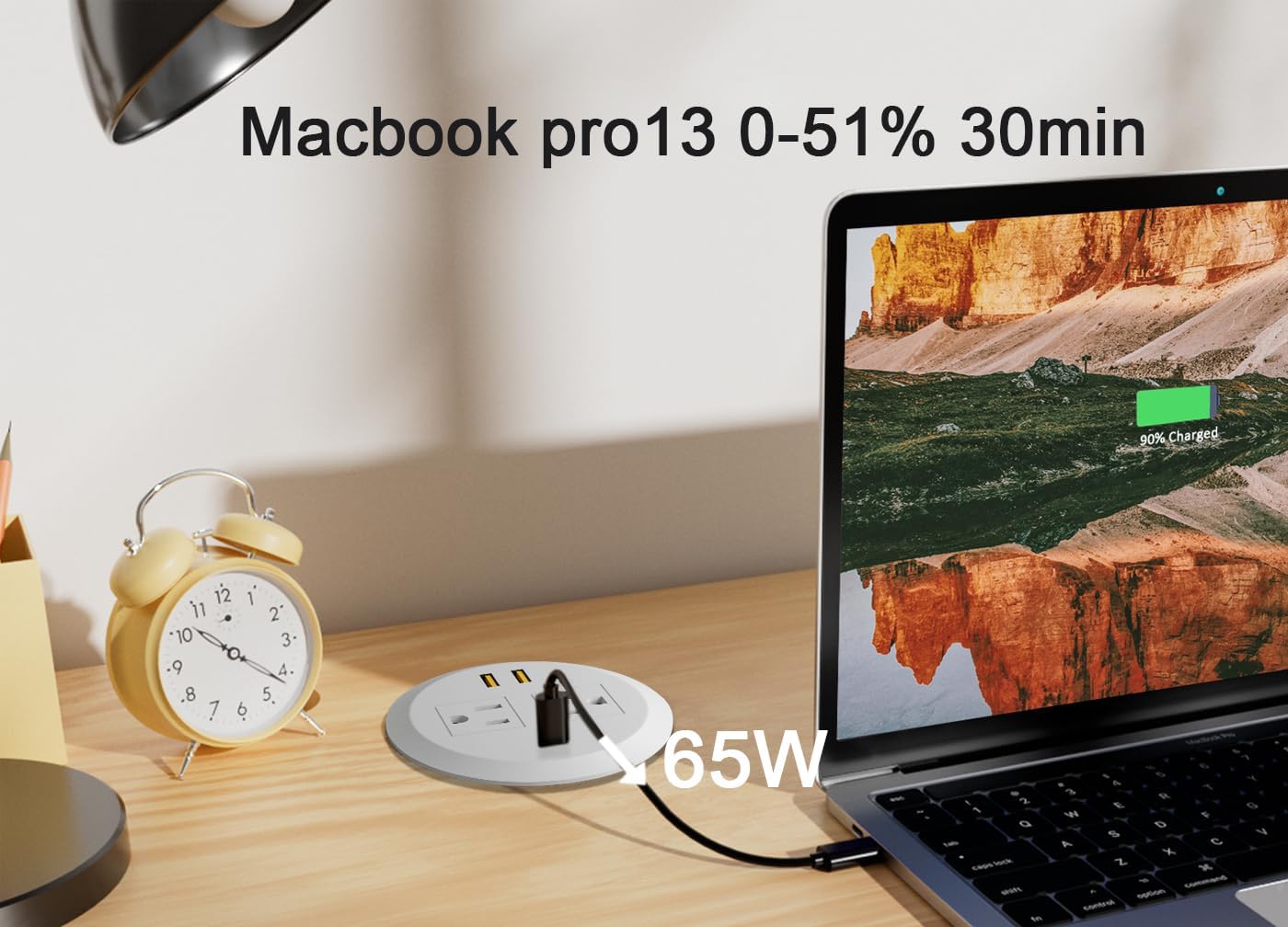 2pcs 3 Inch Desktop Power Grommet,GaN 65W USB C High-Speed Charging Station,3-USB Port,Flush Mounted for 3-1/8" Round Holes,Flat Plug.Desk Grommet Outlet for Workspace,Laptops,6.3ft,White