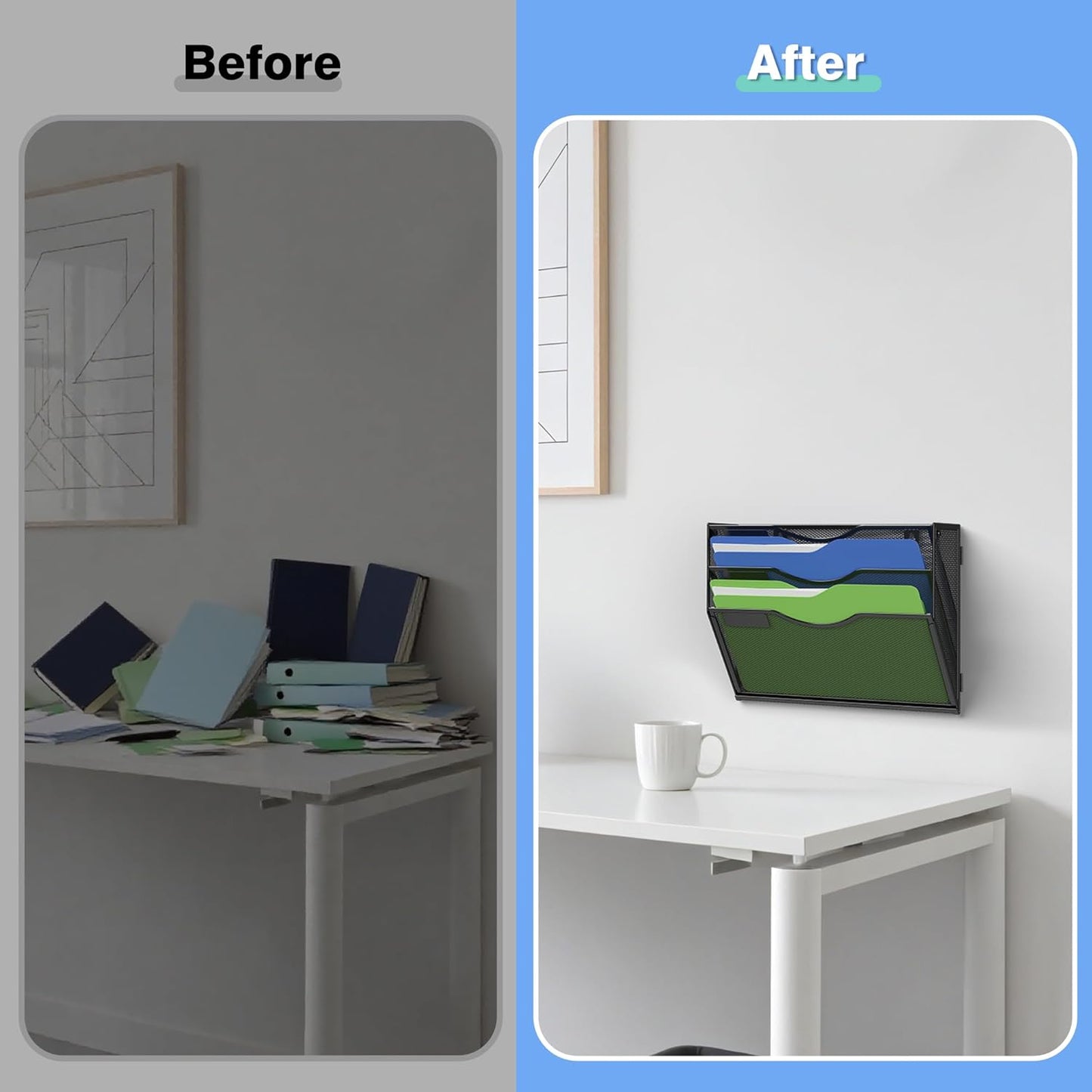 Kuntine.B Wall File Organizer Office Hanging Magazine Holder Wall File Organizer for Office Home (Black, 3 Tier & Hangers)