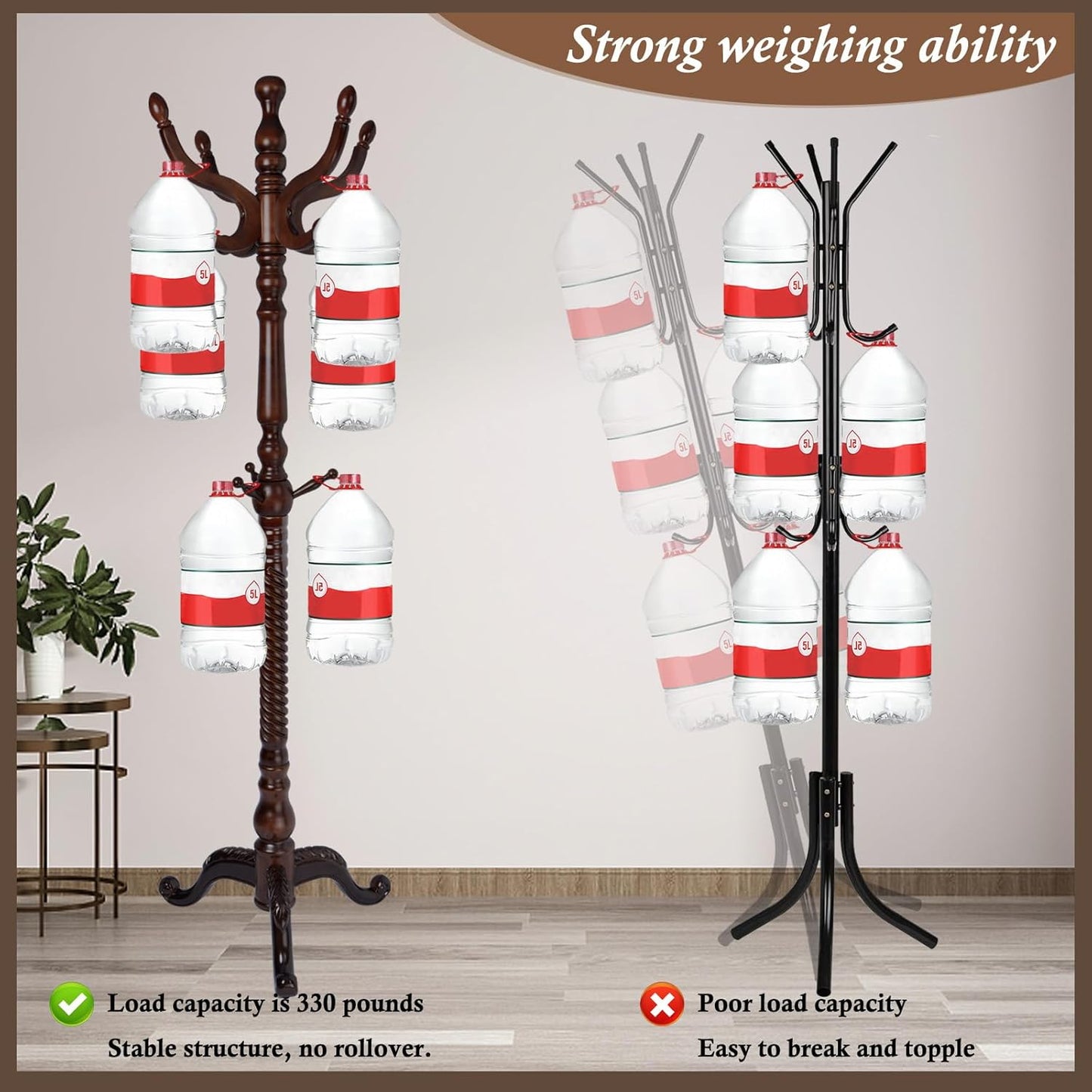 Wooden Coat Rack Freestanding, Vintage Coat Racks with Sturdy Round Base, Adjustable Height 37.40"-72.83" Entrance Coat Rack for Bedroom Living Room Entryway (Vintage Triangle)