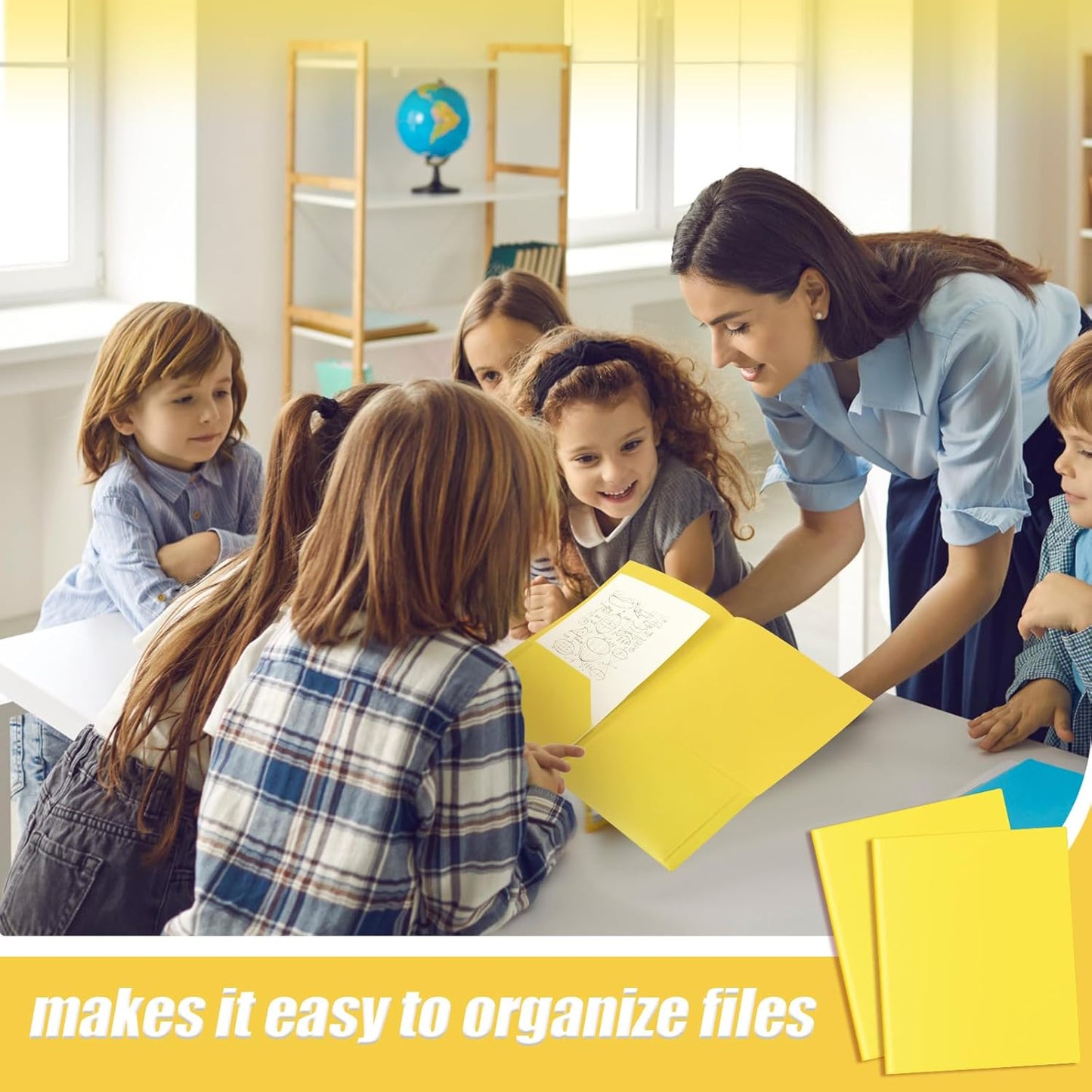 Gueevin 50 Pcs Plastic Folders with Pockets, Back to School Two Pocket Folder Fit Letter Size, Heavy Duty School Business Card Holder for Home Office, 11. 61 x 9. 45 Inches (Yellow)