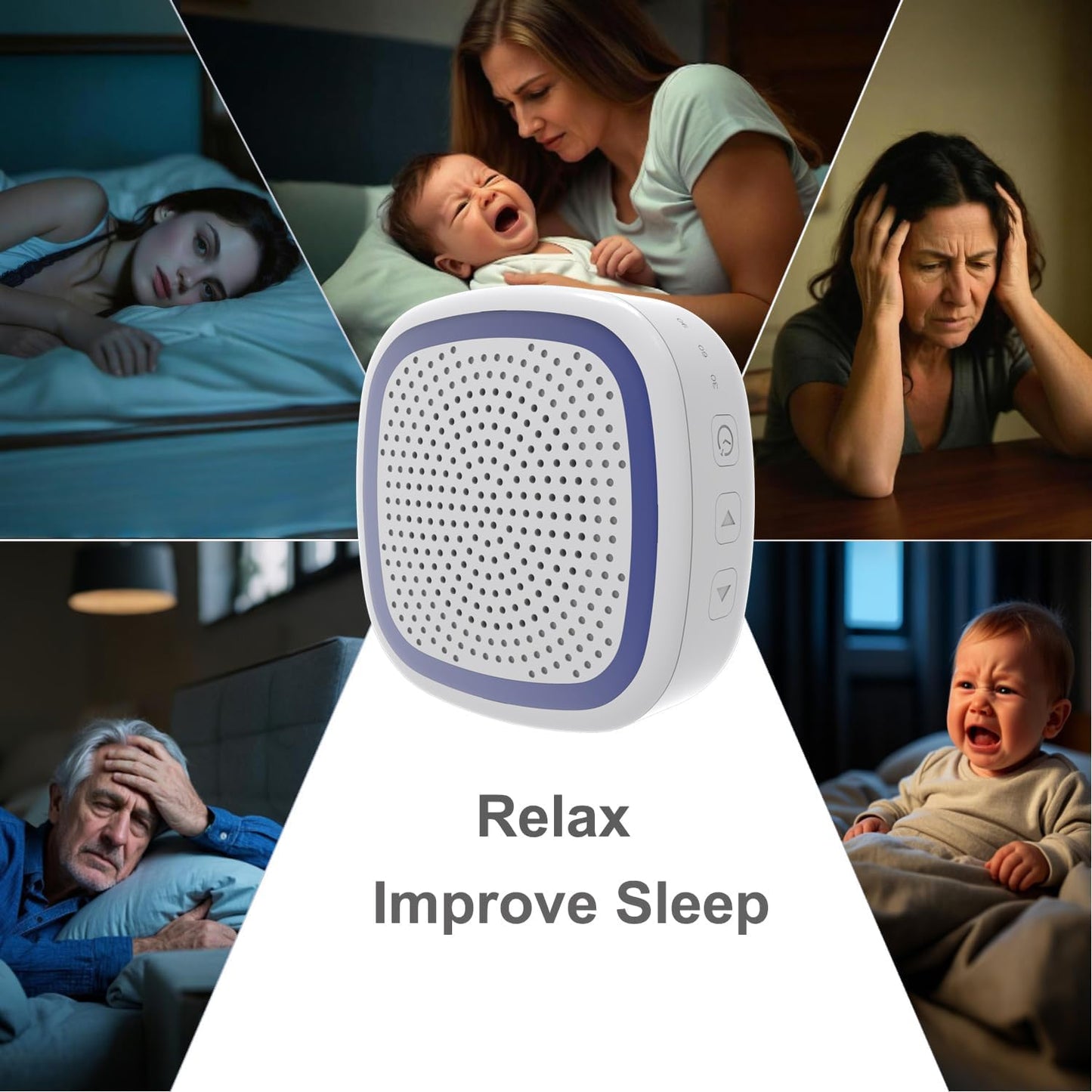 White Noise Machine,Wireless Connect Sound Machine with 36 Soothing Sounds, Sleep Machine for Adults Baby Kids，Memory Function,3 Timers,15 Volume Levels for Home, Office, Travel. (White-Blue, Small)