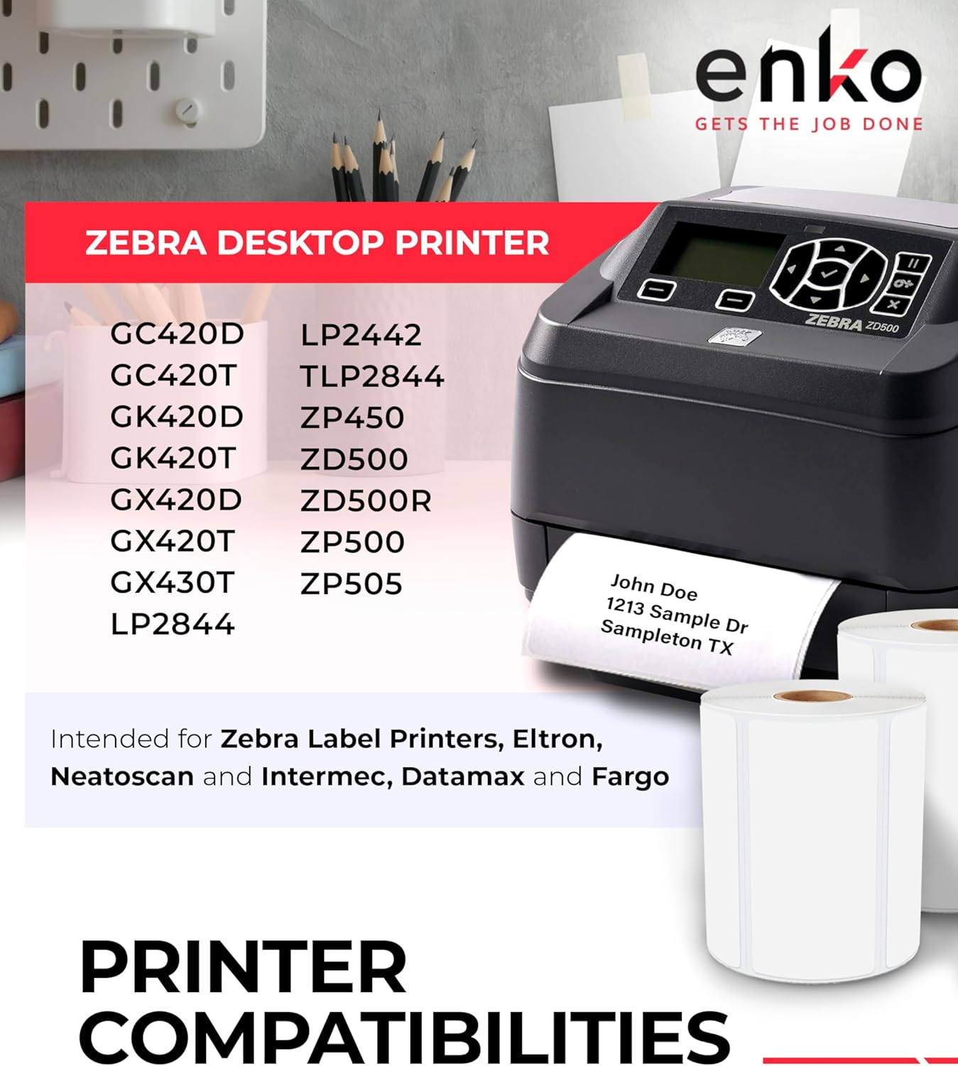 enKo 4" x 2" Labels for Zebra Desktop Printers (3 Rolls | 2,250 Labels) Direct Thermal Address Mailing Shipping Barcode FBA Stickers FNSKU Label for Zebra and Eltron (Perforated)