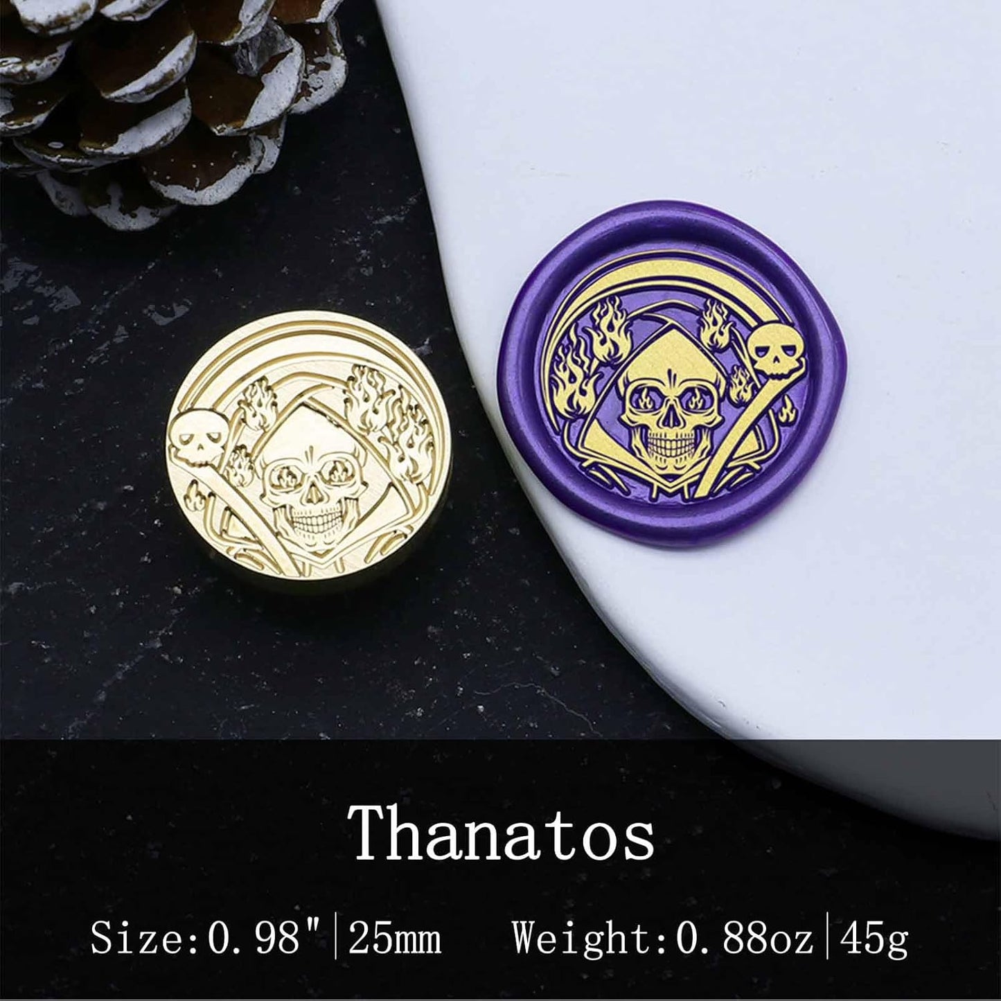 Halloween Wax Seal Stamp - Skeleton Grim Reaper Seald Stamp,0.98 inch/25mm Evil Ghost Fire Sealing Stamp for Envelopes,Letters,Handicraft DIY and Creative Gifts