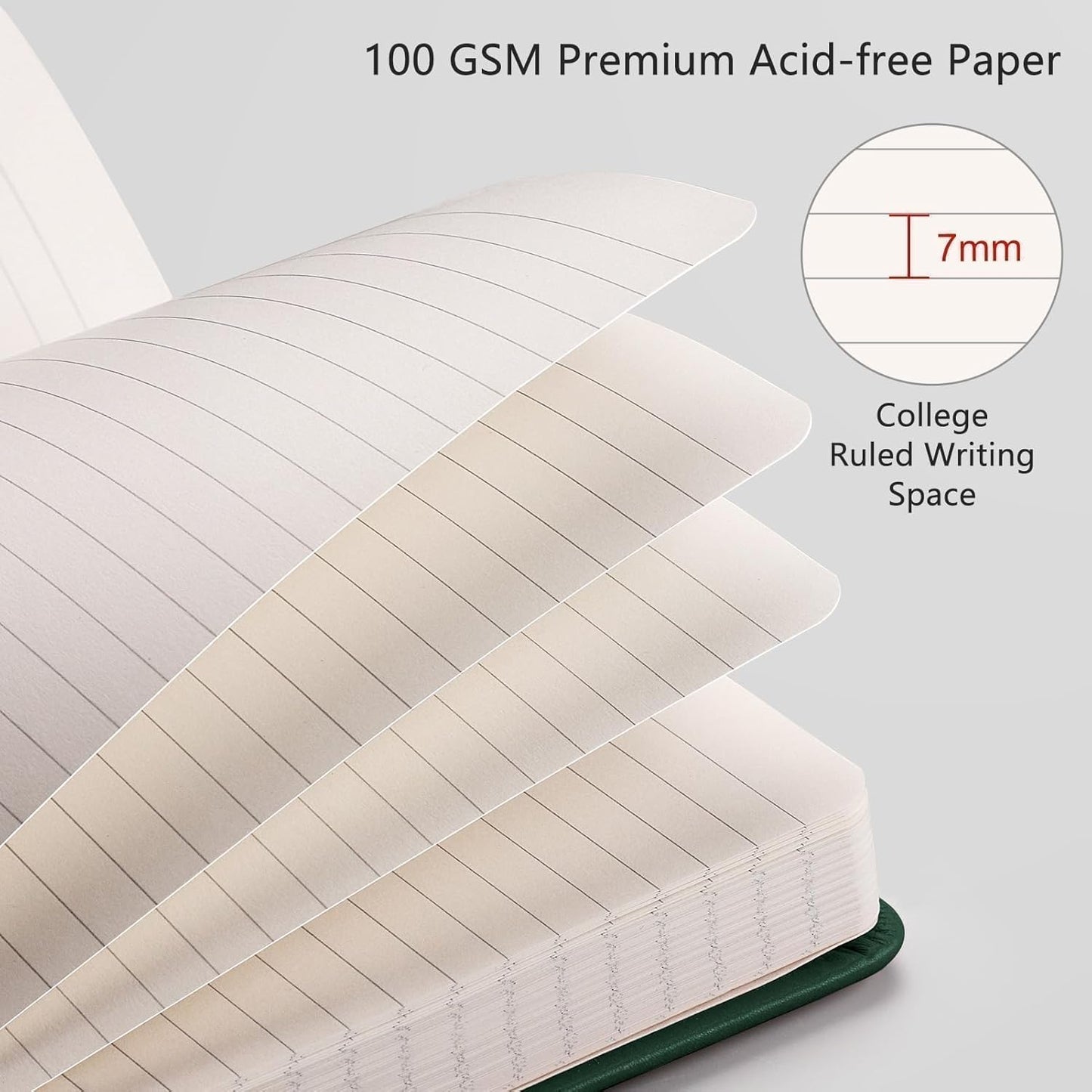 RETTACY Lined Journal Notebook, 192 Numbered Pages, A5 Medium Size (5.7'' x 8.3''), for Men & Women, Journaling, Writing, Work & Office, Leather Hardcover, 100 GSM Thick Paper (Gray)