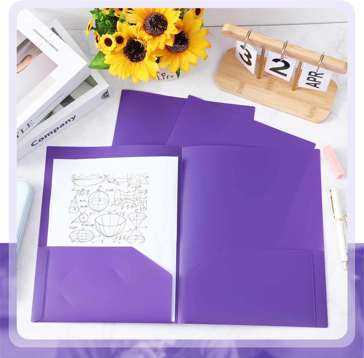 Gueevin 24 Pcs Plastic Folders with Pockets, Back to School Two Pocket Folder Fit Letter Size, Heavy Duty School Business Card Holder for Home Office, 11. 61 x 9. 45 Inches (Purple)