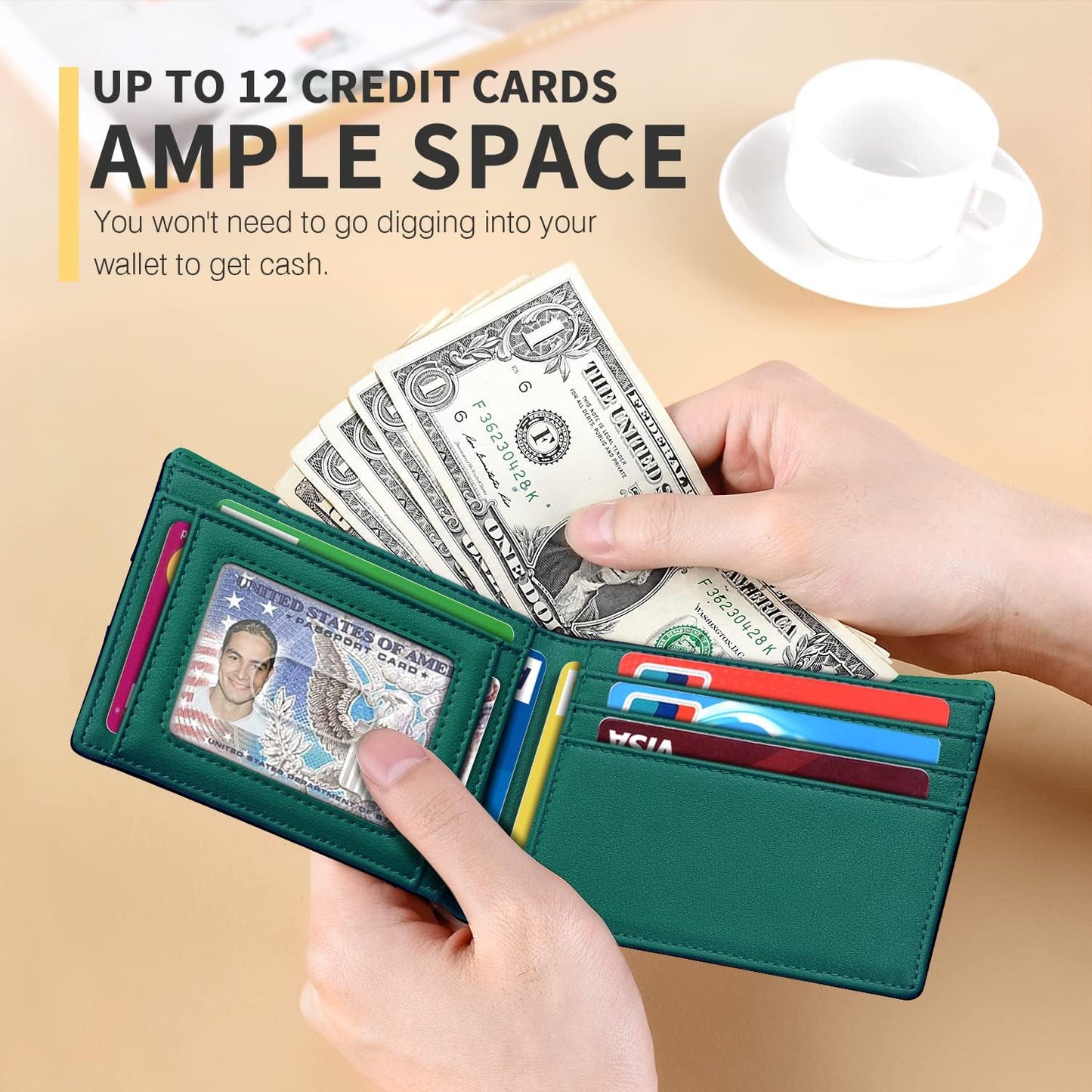 RUNBOX Novelty Wallet for Men Slim 11 Credit Card Holder Slots Leather RFID Blocking Small Thin Men's Wallet Bifold Minimalist Front Pocket Large Capacity Gift Box