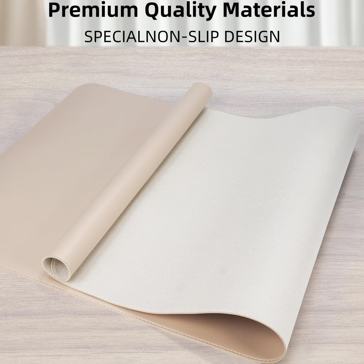 Leather Desk Pad Protector Large Mouse Pad, Stitched Locking Edge Laptop Computer Desk Mat Blotter, Non-Slip Waterproof Durable Writing Pad for Office and Home (Beige, 80 x 40cm)