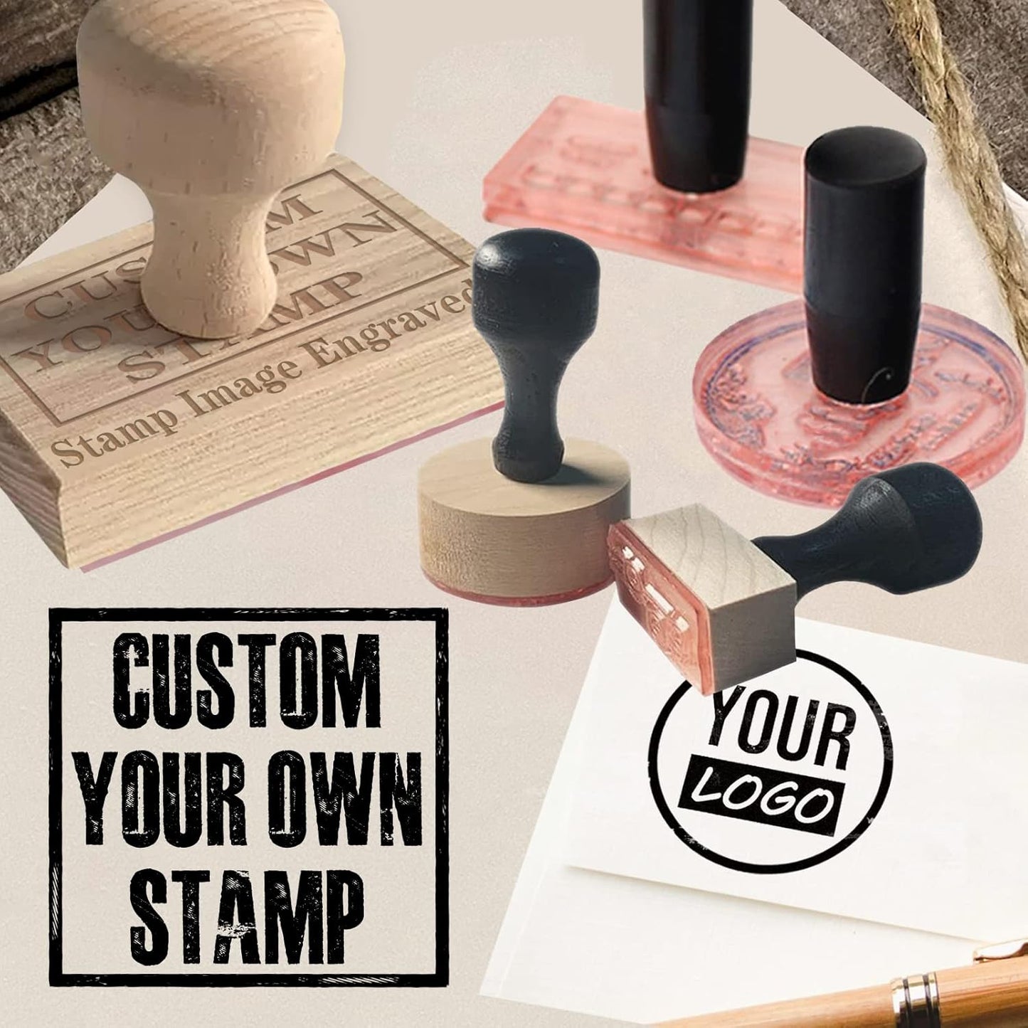 Custom Stamp with Logo Text - Personalized Rubber Stamp with Handle - Address Stamps for Business or Crafting - Rectangle 3"x4"