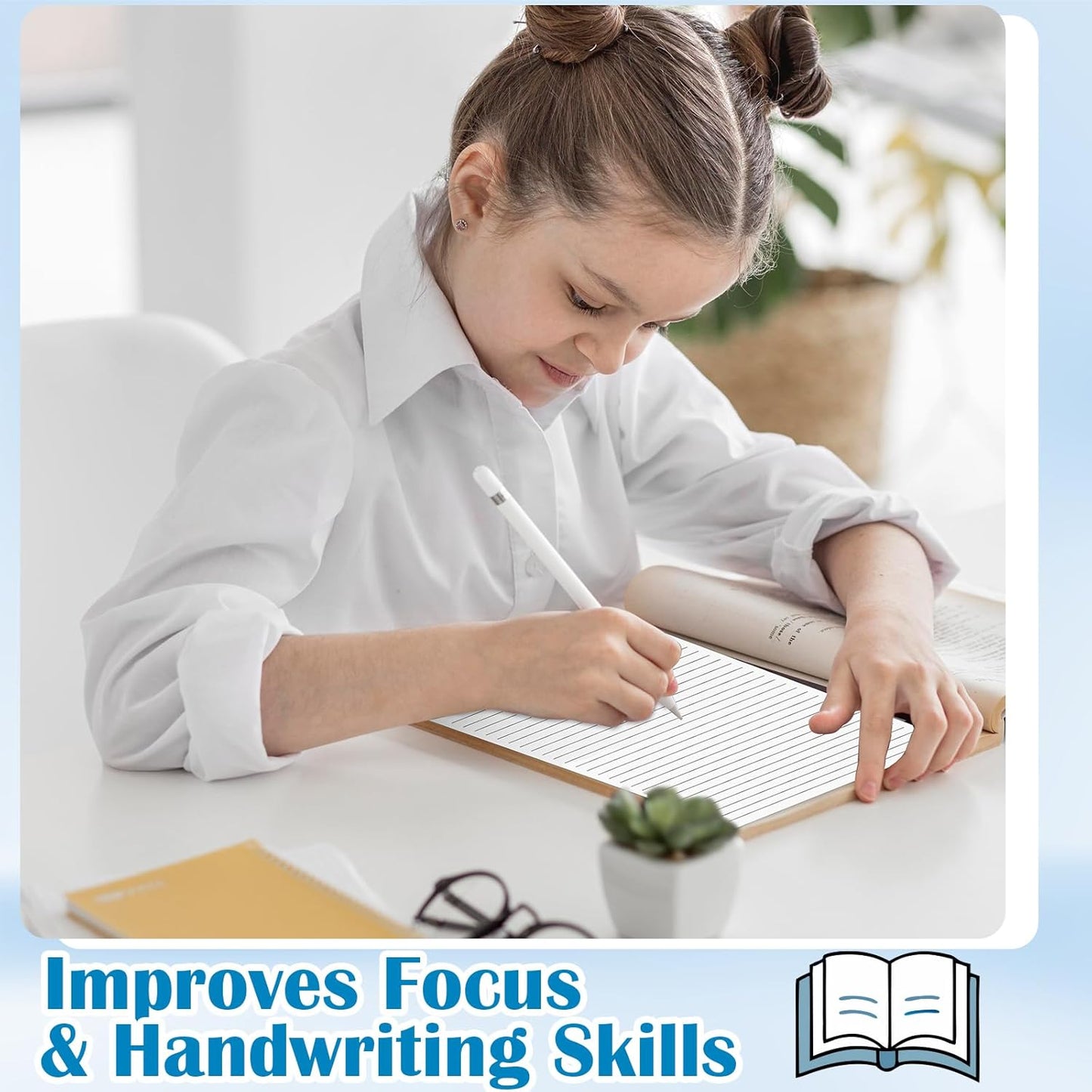 100 Sheets Handwriting Paper 8.5”x11” Narrow Ruled Spacing Raised Line Writing Paper Tactile Handwriting Paper Multi-Sensory Ruled Handwriting Tablet for 3rd Grade and Up