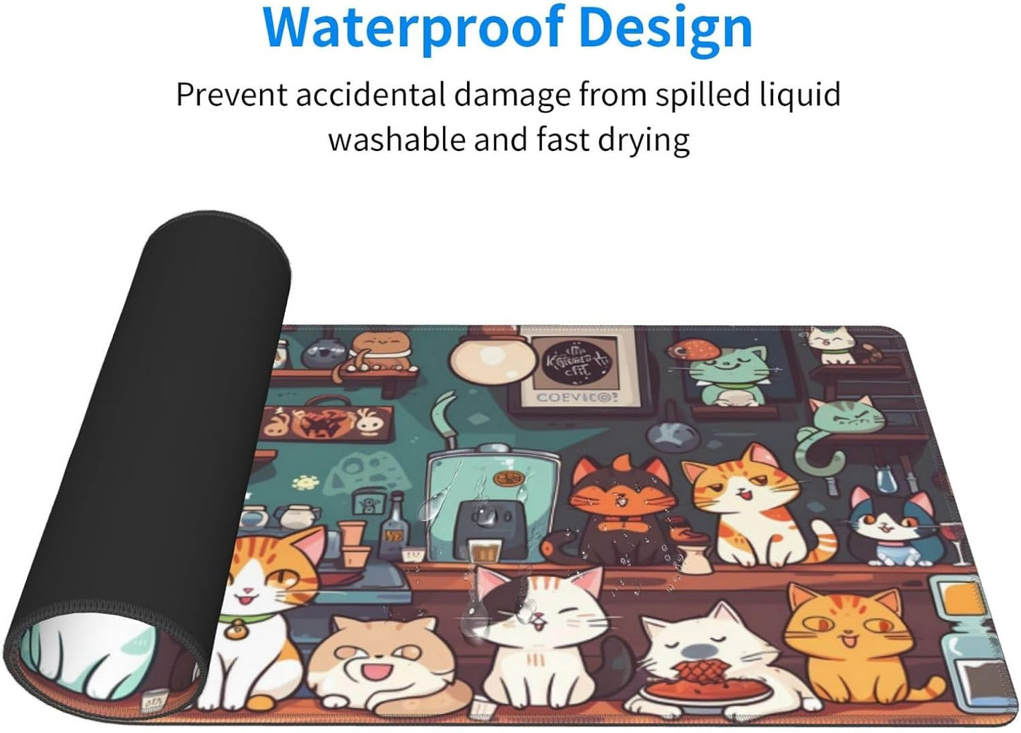 Gaming Mouse Pad Desk Pad,Extended Big Mouse Pad,31.5x11.8 Inch Long Computer Keyboard Mouse Mat Mousepad with 3mm Non-Slip Base and Stitched Edge for Gaming and Office… (cat)