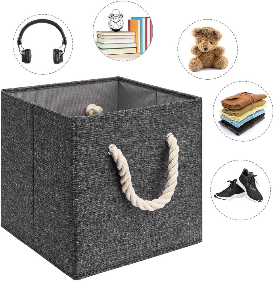 Gray Foldable Polyester Fabric Storage Bins Cube Organizers,10.5x10.5x11inch,for Organizing The Clutter In The Home or Office,Set of 4,Q-ST-59-4